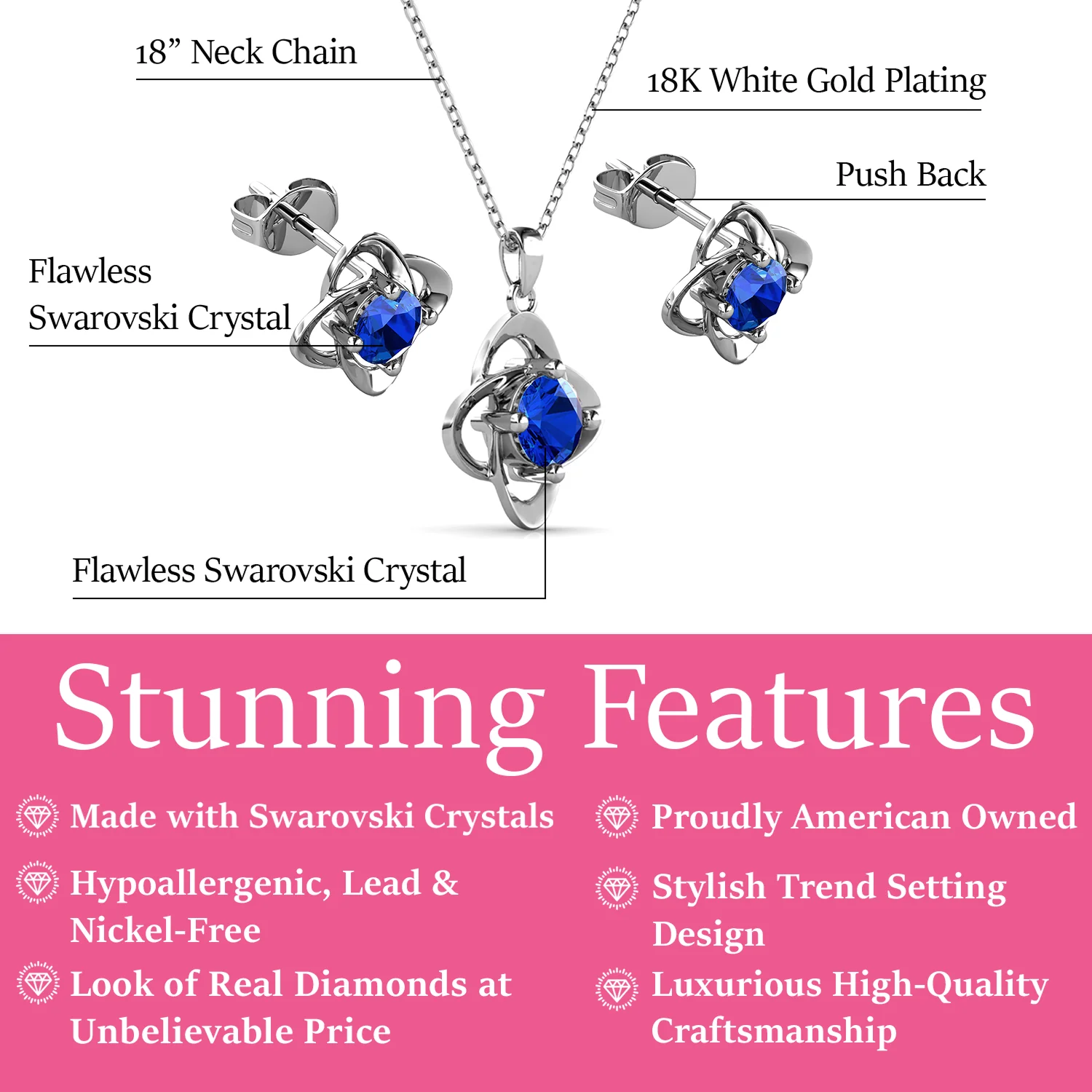 Infinity Birthstone 18k White Gold Plated Stud Earrings and Necklace Set with Swarovski Crystals - Image 23