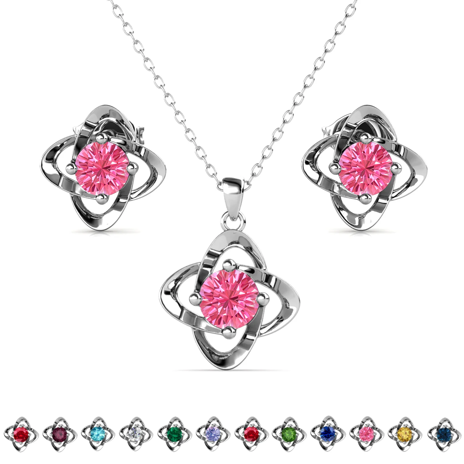 Infinity Birthstone 18k White Gold Plated Stud Earrings and Necklace Set with Swarovski Crystals - Image 24