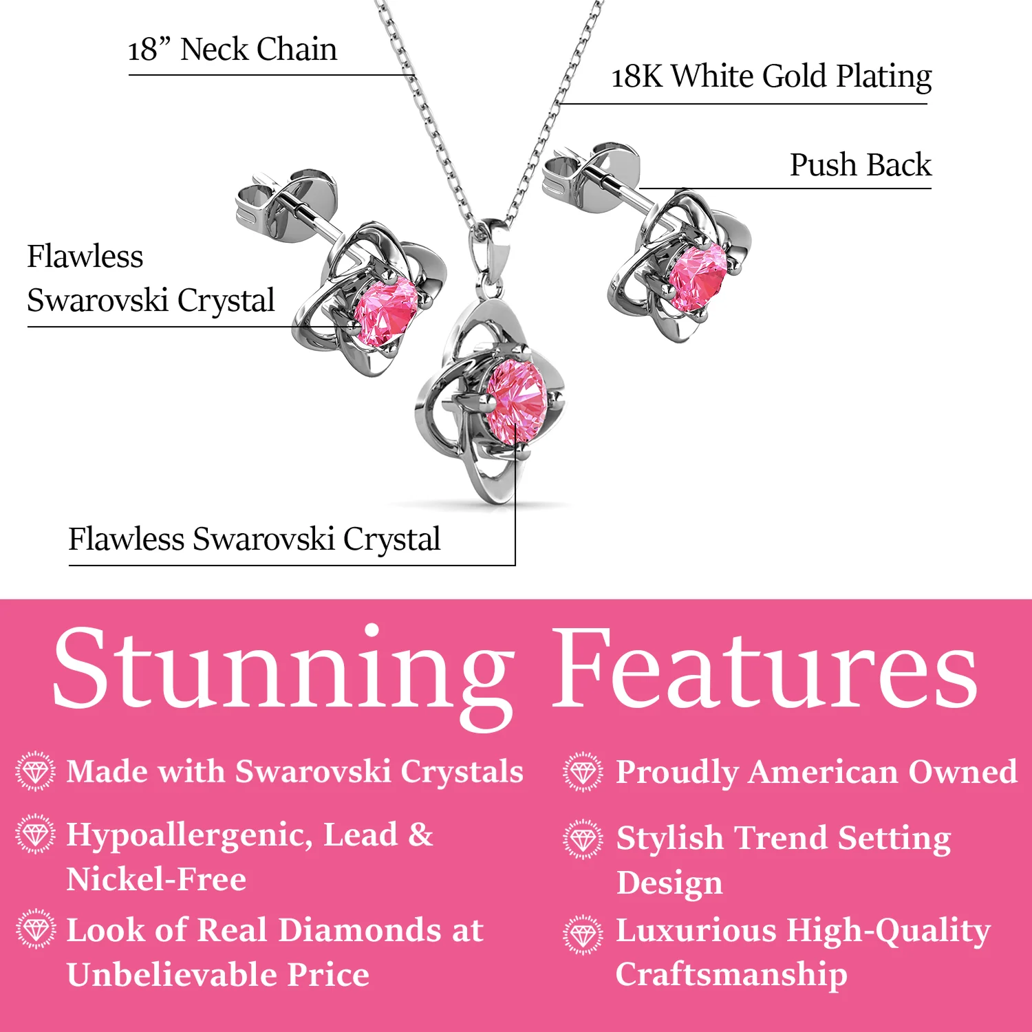 Infinity Birthstone 18k White Gold Plated Stud Earrings and Necklace Set with Swarovski Crystals - Image 25