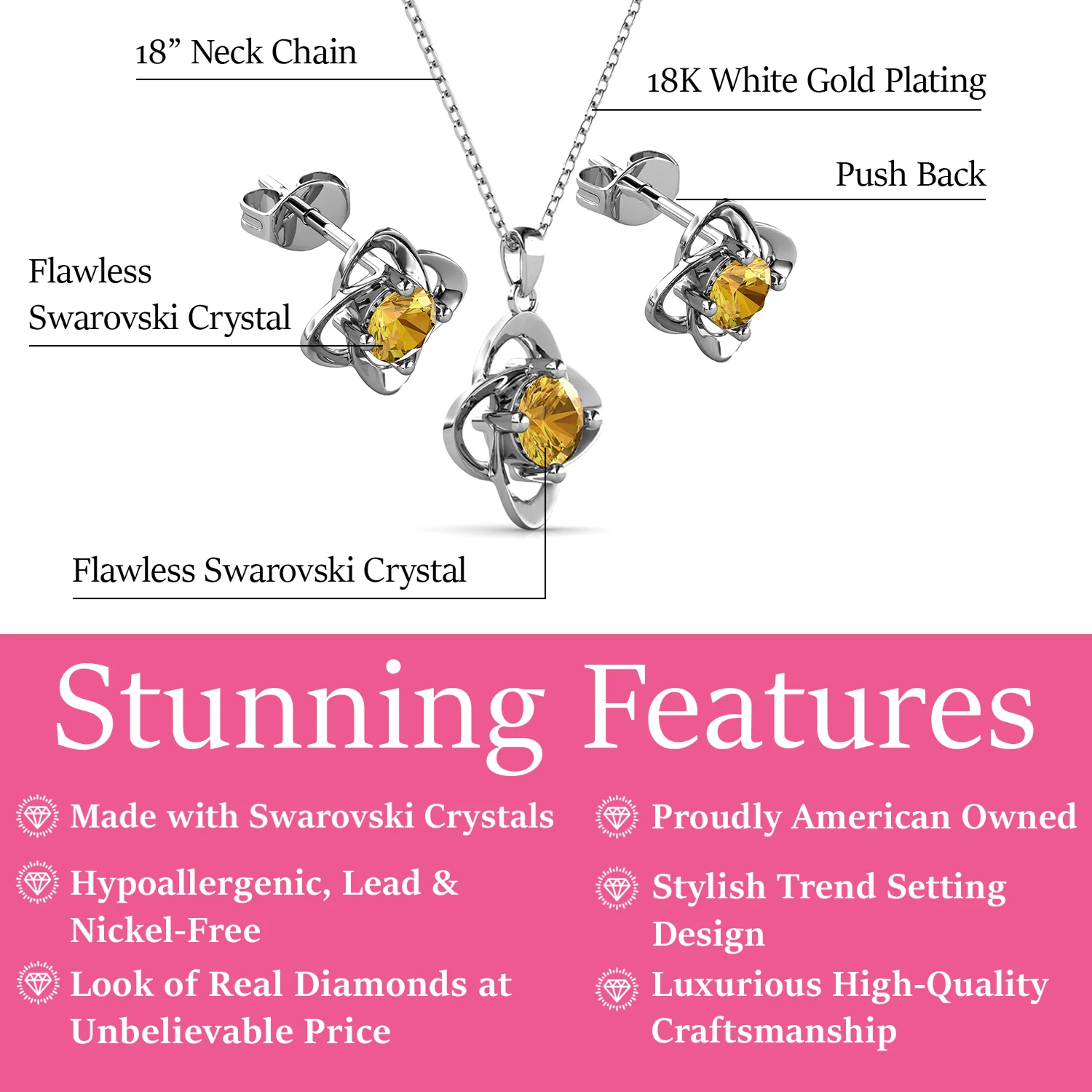 Infinity Birthstone 18k White Gold Plated Stud Earrings and Necklace Set with Swarovski Crystals - Image 27