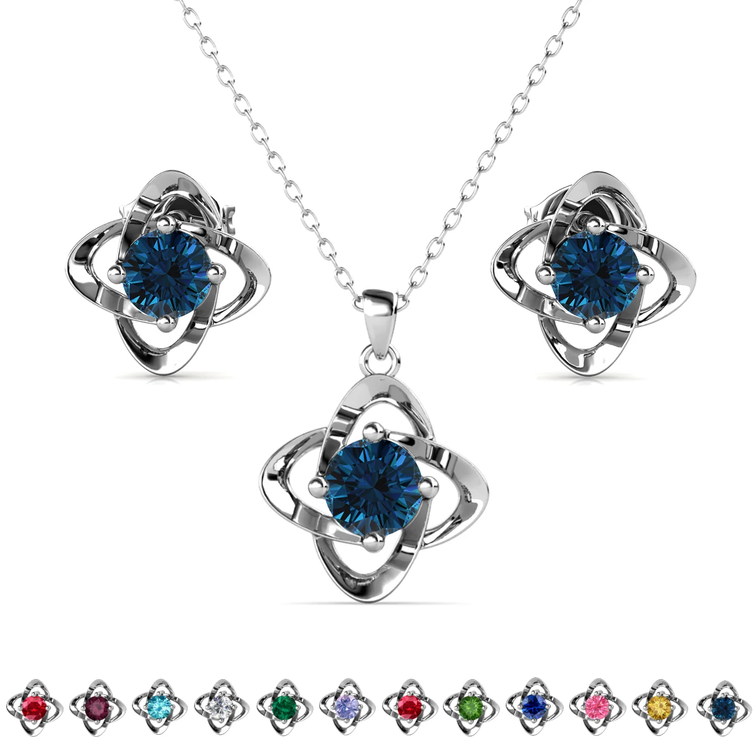 Infinity Birthstone 18k White Gold Plated Stud Earrings and Necklace Set with Swarovski Crystals - Image 28