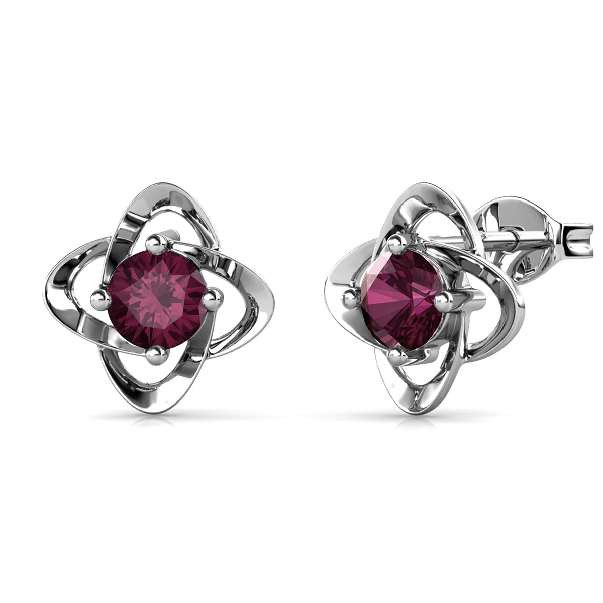 Infinity February Birthstone Amethyst Earrings 18k White Gold Plated Silver Birthstone Earrings with Swarovski Crystal - Image 4