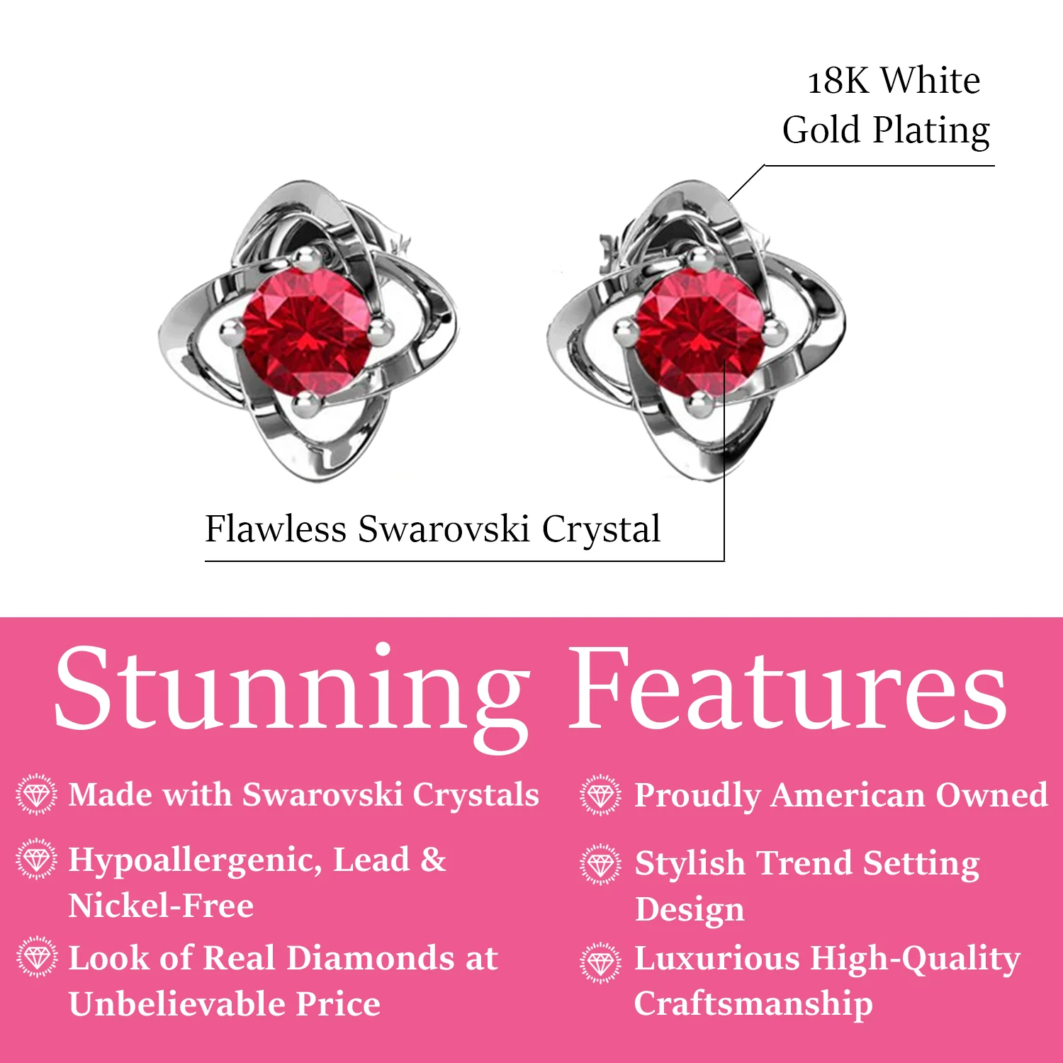 Infinity July Birthstone Ruby Earrings 18k White Gold Plated Silver Birthstone Earrings with Swarovski Crystal - Image 2