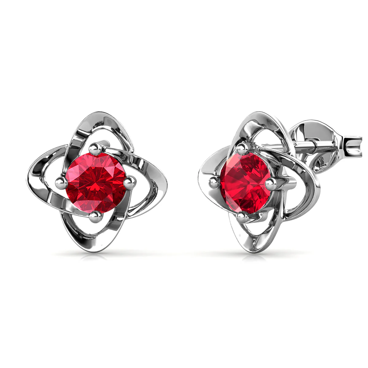 Infinity July Birthstone Ruby Earrings 18k White Gold Plated Silver Birthstone Earrings with Swarovski Crystal - Image 4