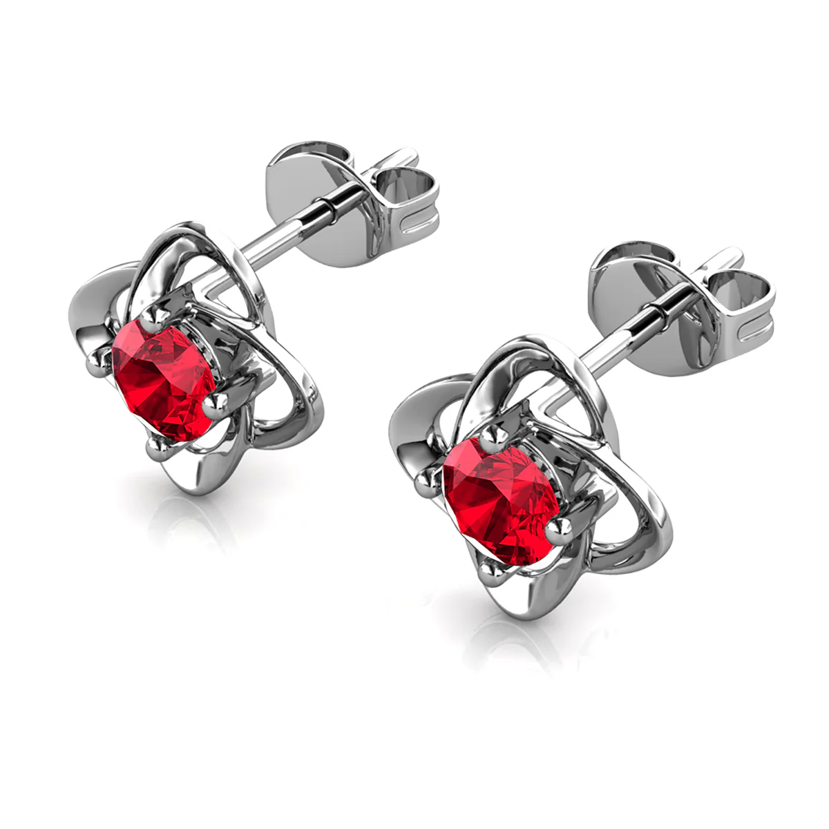 Infinity July Birthstone Ruby Earrings 18k White Gold Plated Silver Birthstone Earrings with Swarovski Crystal - Image 5
