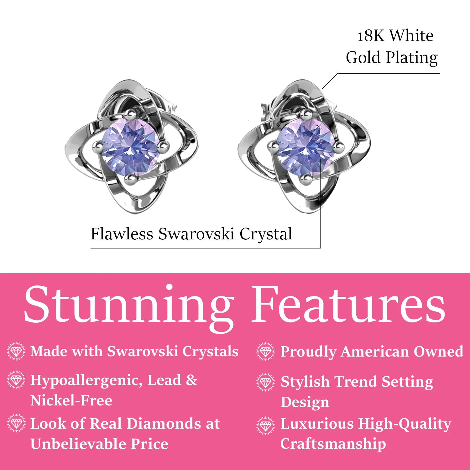 Infinity June Birthstone Alexandrite Earrings 18k White Gold Plated Silver Birthstone Earrings with Swarovski Crystal - Image 2