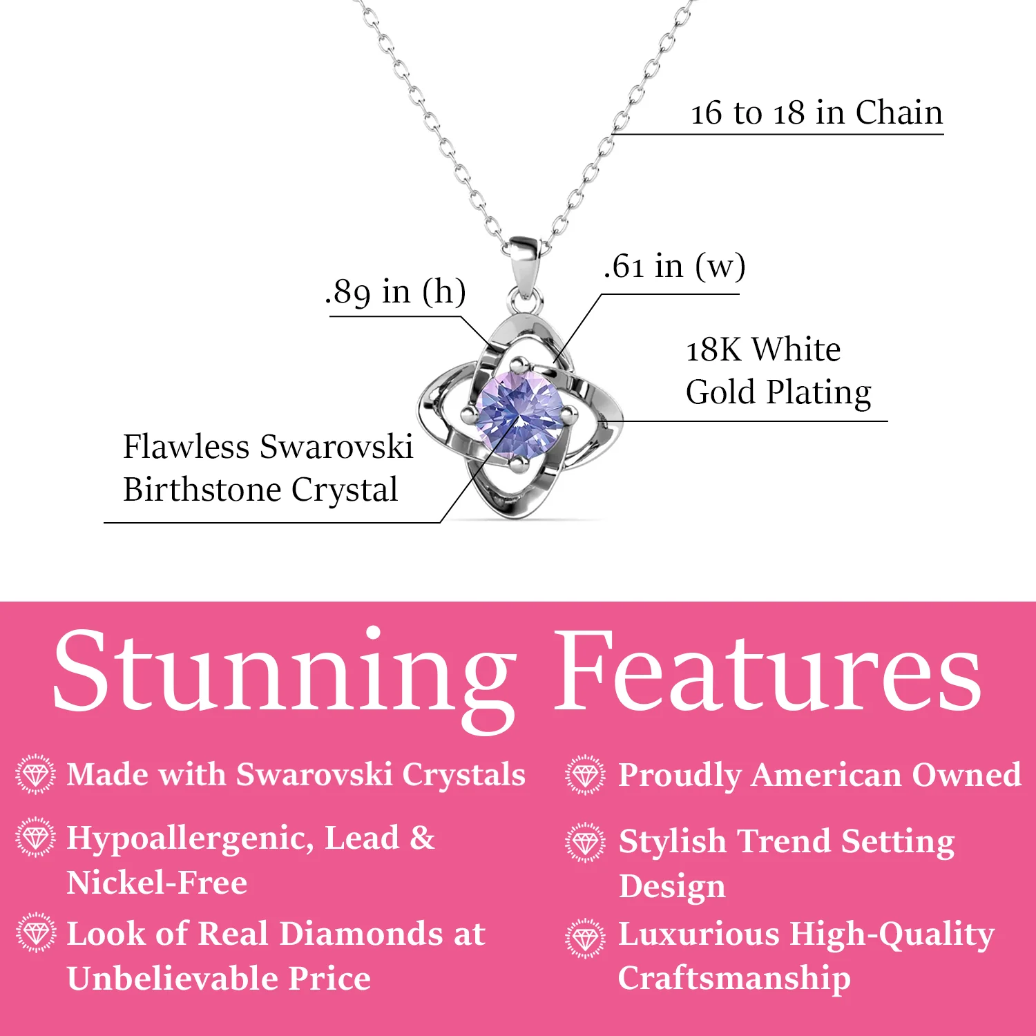 Infinity 18k White Gold Plated Birthstone Flower Necklace with Swarovski Crystal - Image 21