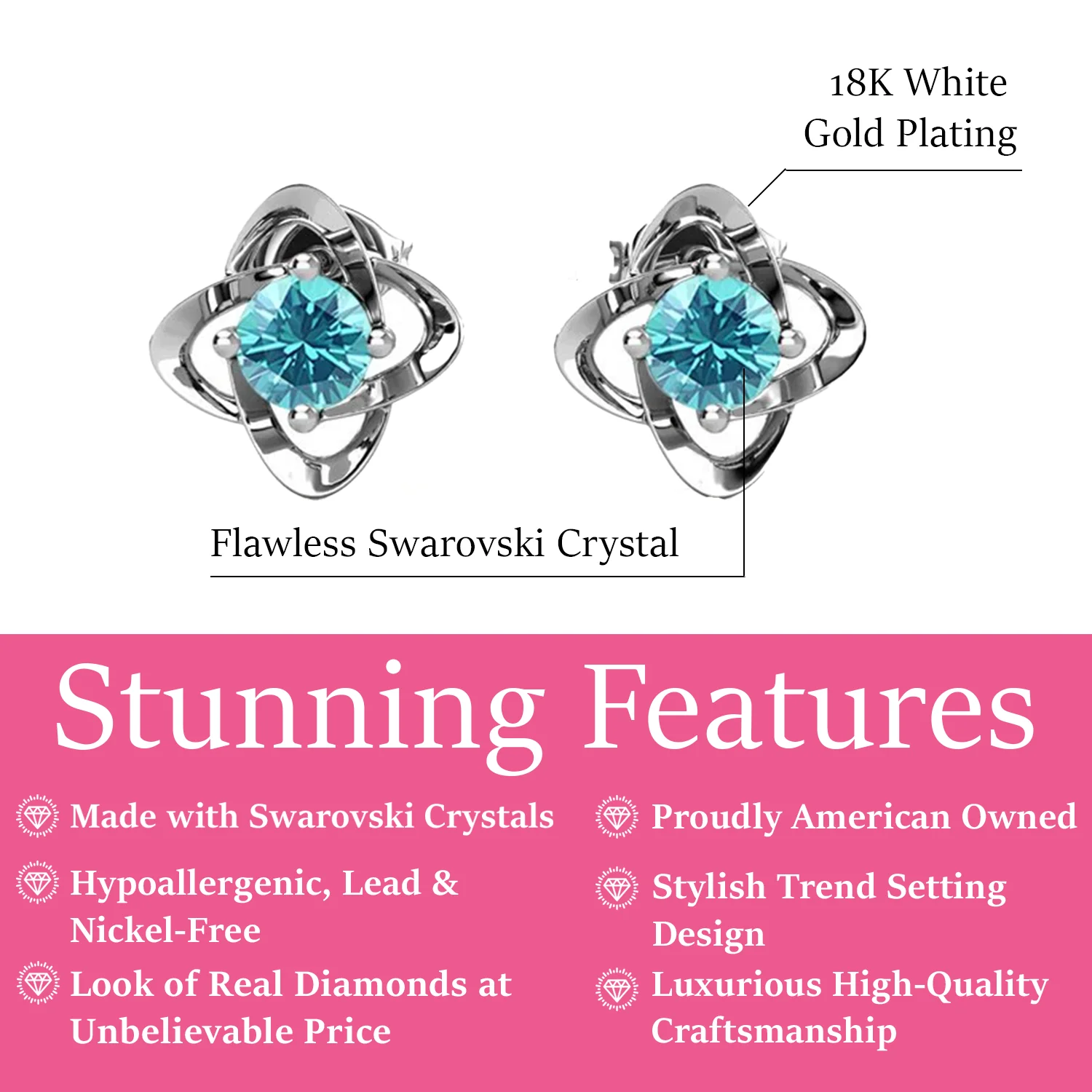 Infinity March Birthstone Aquamarine Earrings 18k White Gold Plated Silver Birthstone Earrings with Swarovski Crystal - Image 2