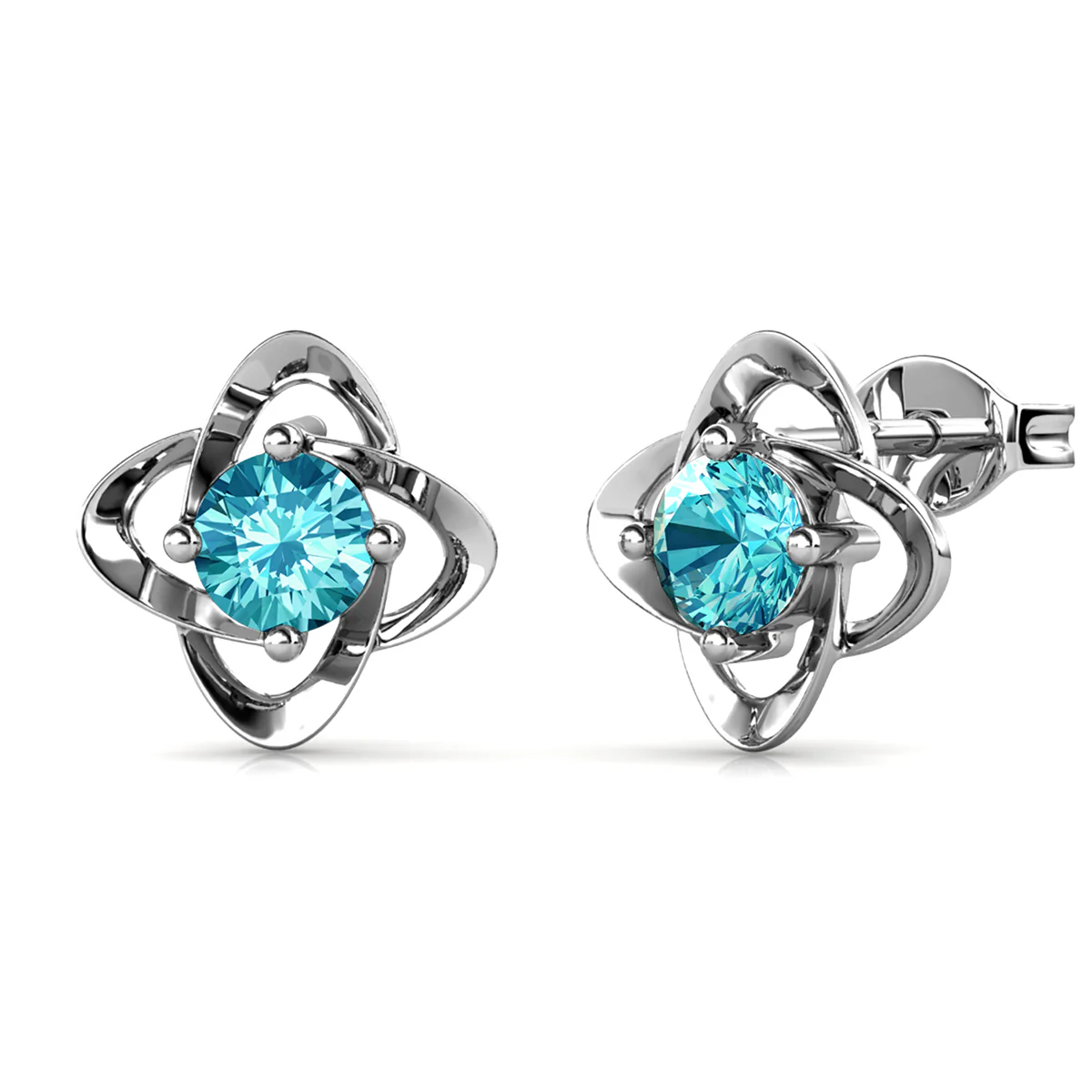 Infinity March Birthstone Aquamarine Earrings 18k White Gold Plated Silver Birthstone Earrings with Swarovski Crystal - Image 4