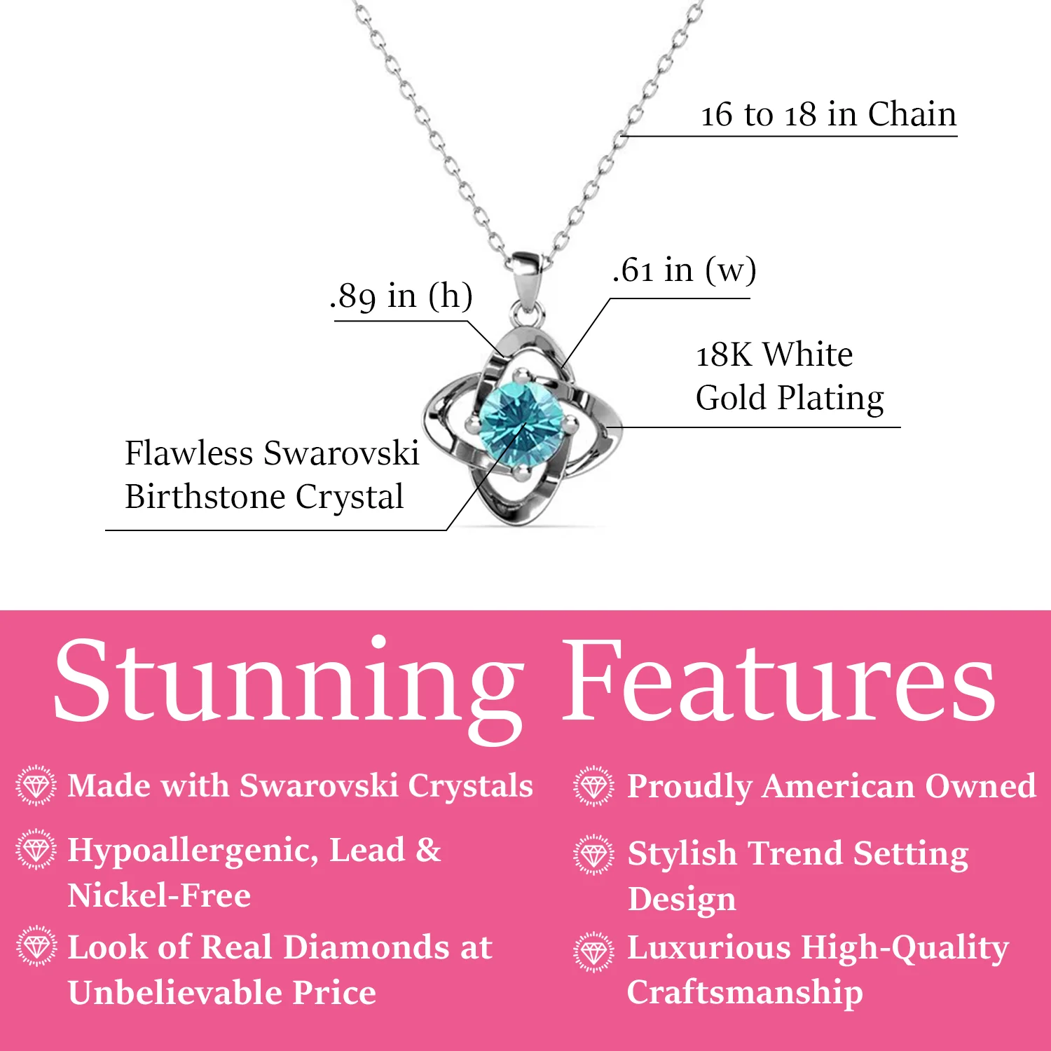 Infinity March Birthstone Aquamarine Necklace 18k White Gold Plated Silver Birthstone Necklace with Swarovski Crystal - Image 2