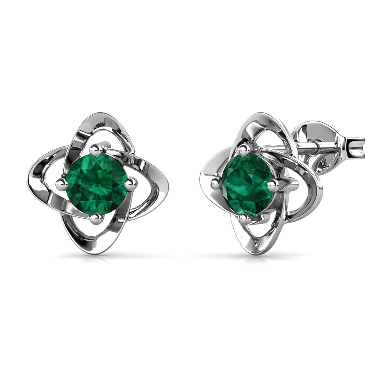 Infinity May Birthstone Emerald Earrings 18k White Gold Plated Silver Birthstone Earrings with Swarovski Crystals - Image 4