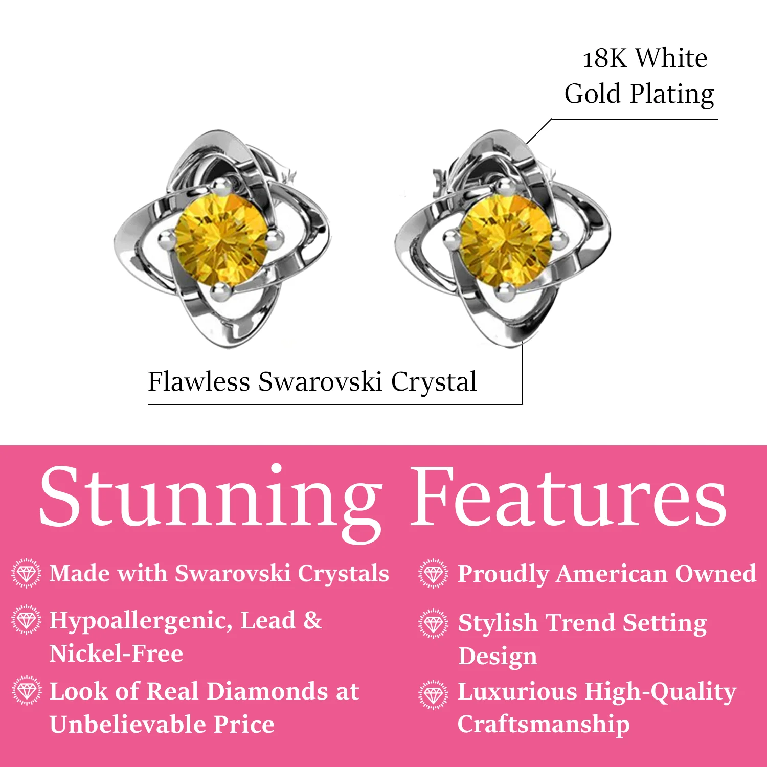Infinity November Birthstone Citrine Earrings 18k White Gold Plated Silver Birthstone Earrings with Swarovski Crystals - Image 2