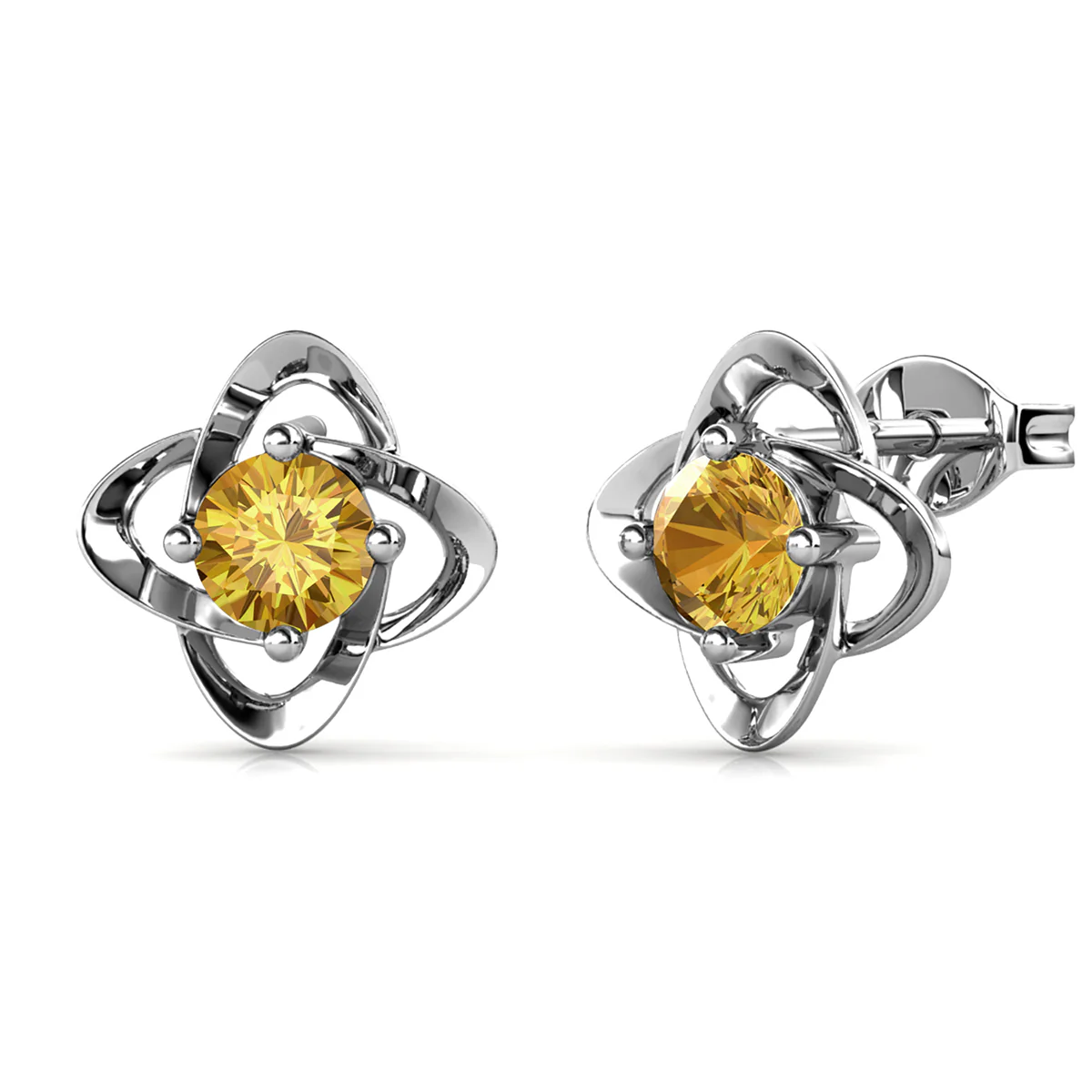 Infinity November Birthstone Citrine Earrings 18k White Gold Plated Silver Birthstone Earrings with Swarovski Crystals - Image 4