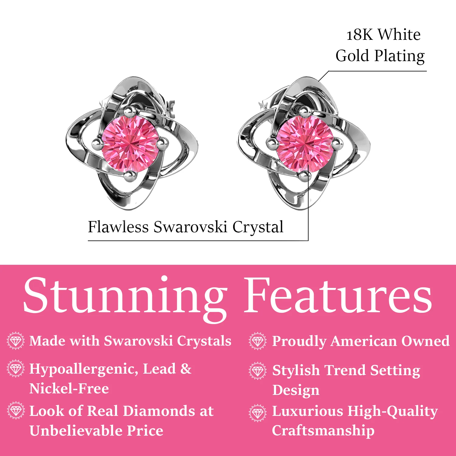 Infinity October Birthstone Pink Tourmaline Earrings 18k White Gold Plated Silver Birthstone Earrings with Swarovski Crystals - Image 2