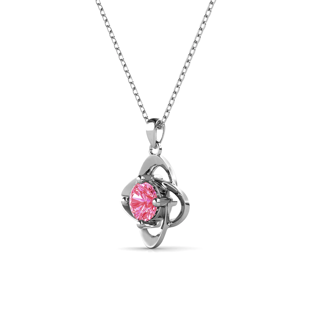 Infinity October Birthstone Pink Tourmaline Necklace 18k White Gold Plated Silver Birthstone Necklace with Swarovski Crystal - Image 4