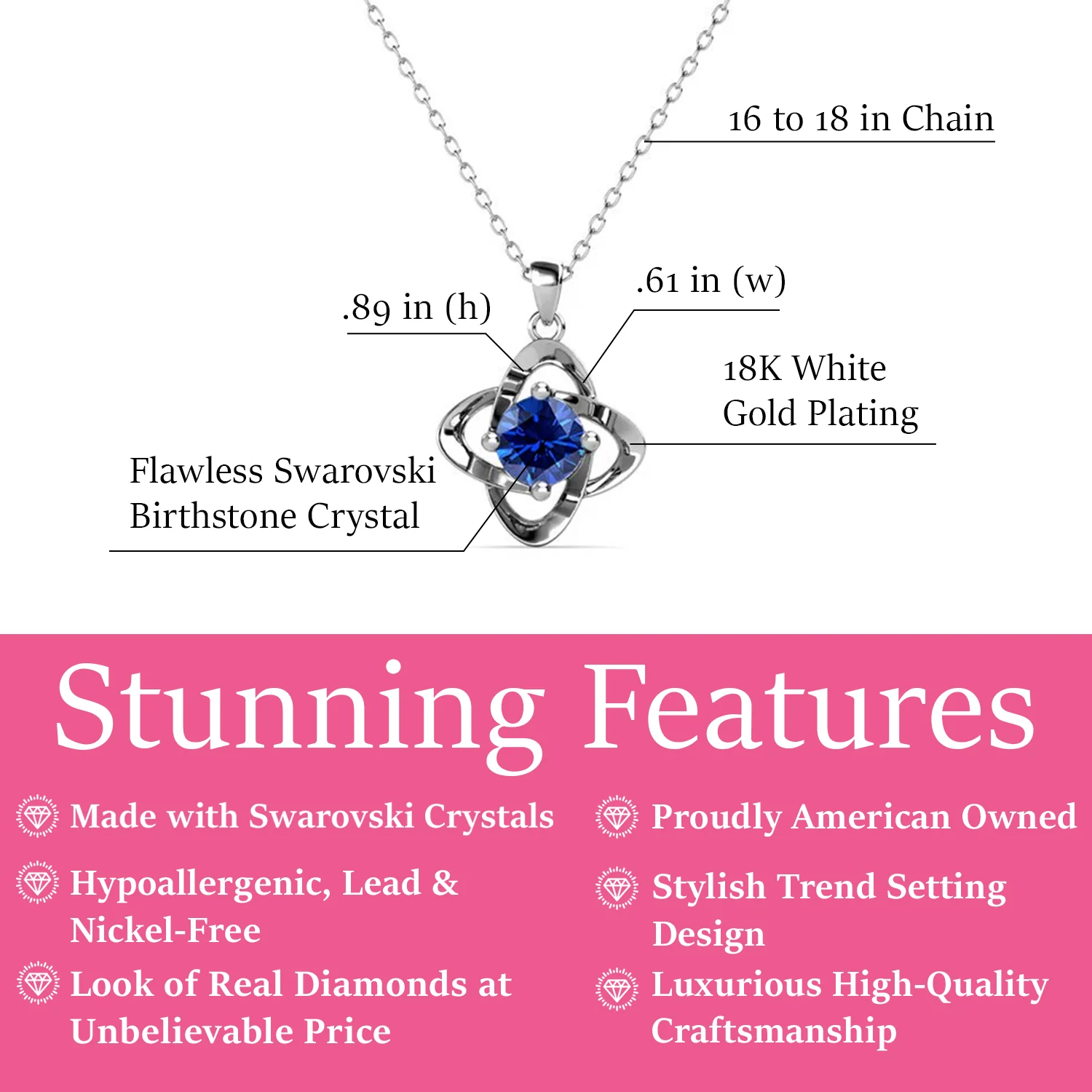 Infinity September Birthstone Sapphire Necklace 18k White Gold Plated Silver Birthstone Necklace with Swarovski Crystal - Image 2