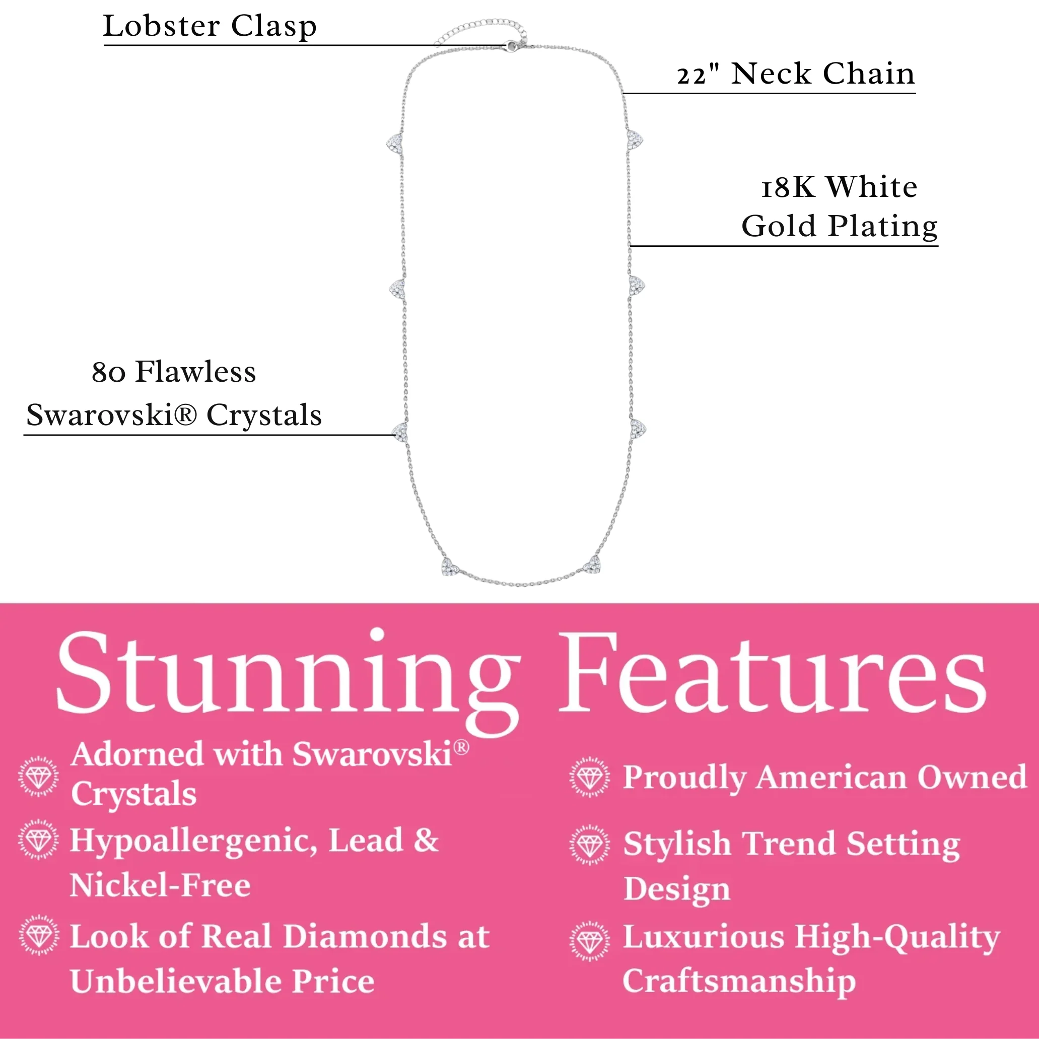 Irene 18k White Gold Plated Heart Station Necklace with Swarovski Crystals - Image 11