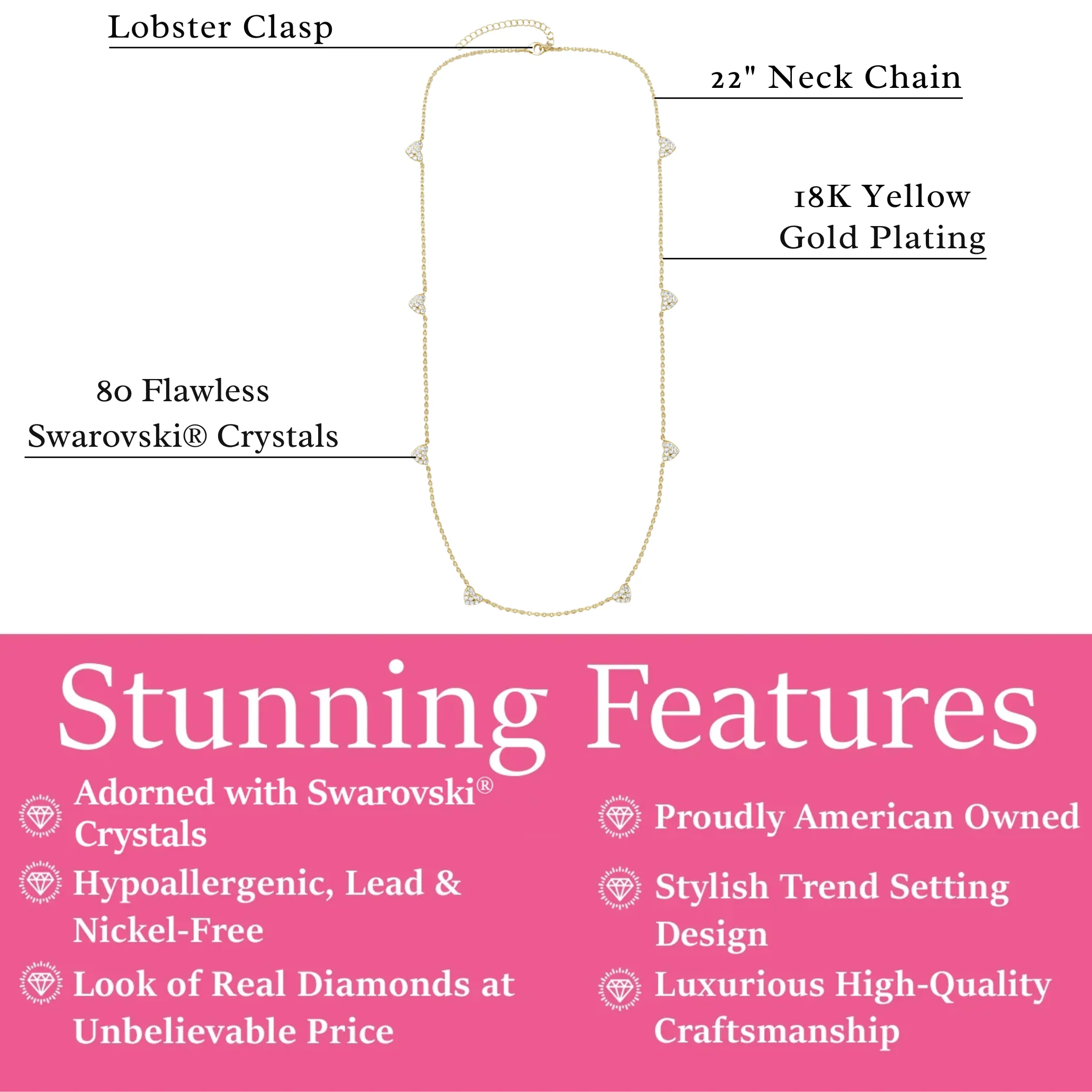 Irene 18k White Gold Plated Heart Station Necklace with Swarovski Crystals - Image 17