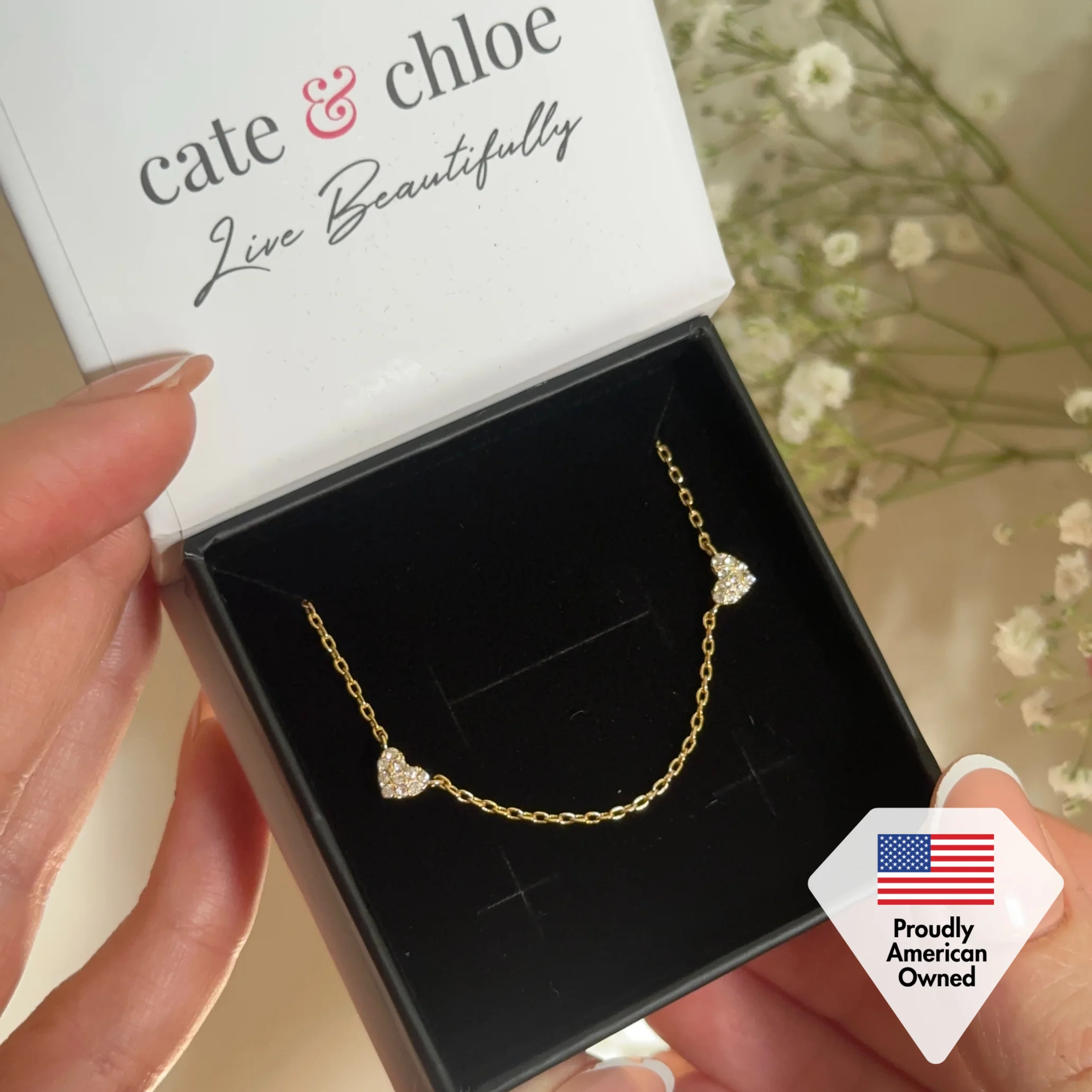Irene 18k White Gold Plated Heart Station Necklace with Swarovski Crystals - Image 7