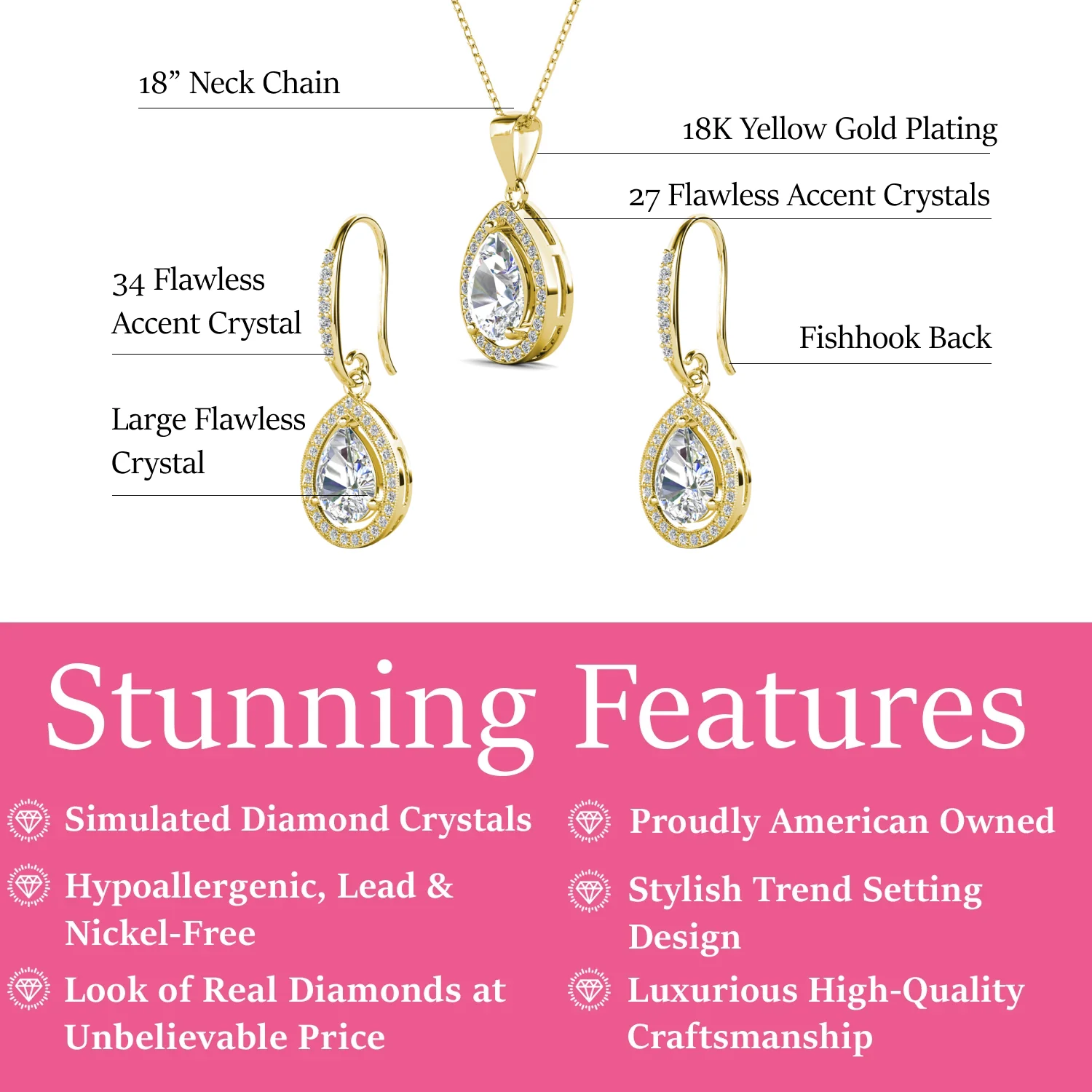 Isabel 18k White Gold Plated Drop Earrings and Necklace Jewelry Set with Simulated Diamond Crystals - Image 10