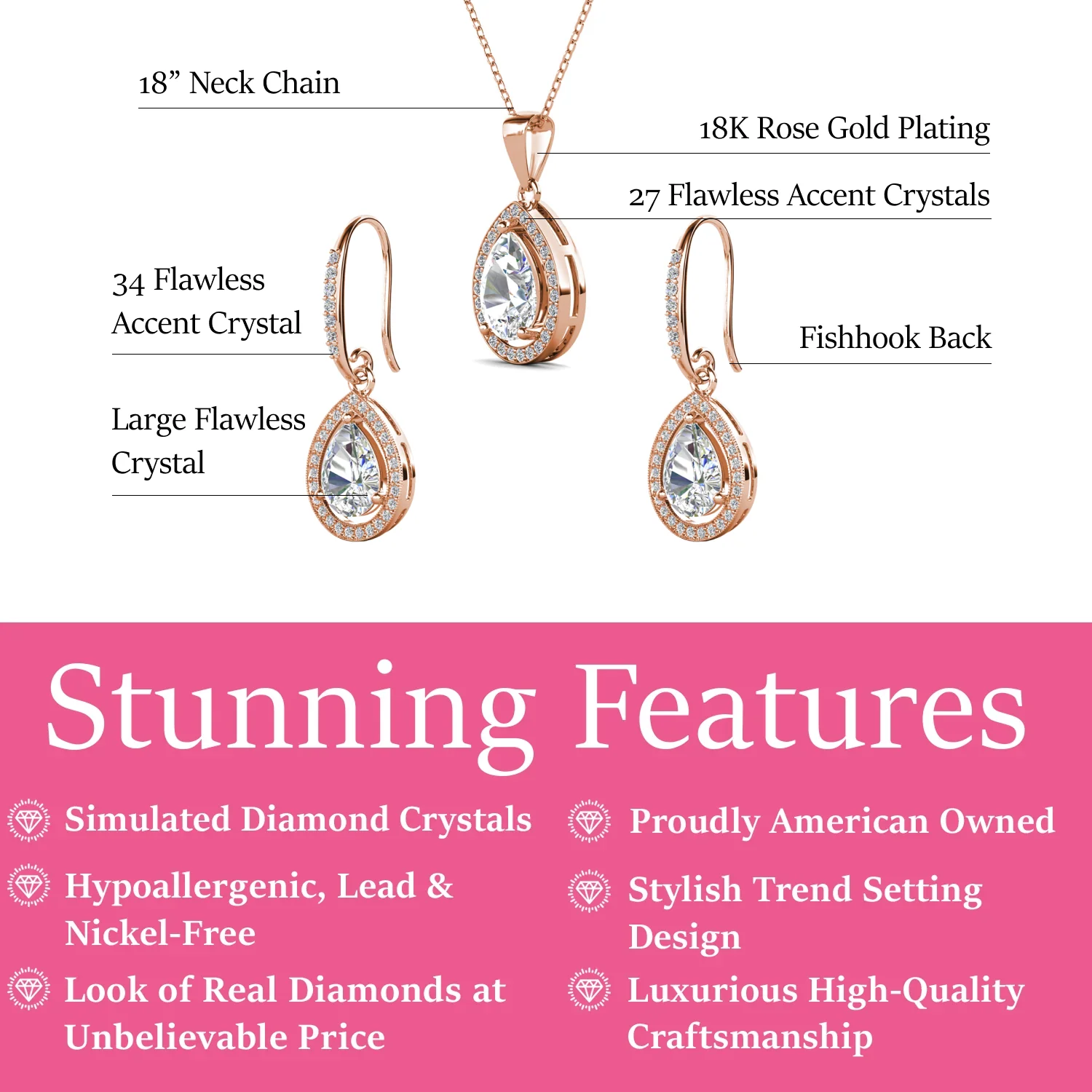 Isabel 18k White Gold Plated Drop Earrings and Necklace Jewelry Set with Simulated Diamond Crystals - Image 14