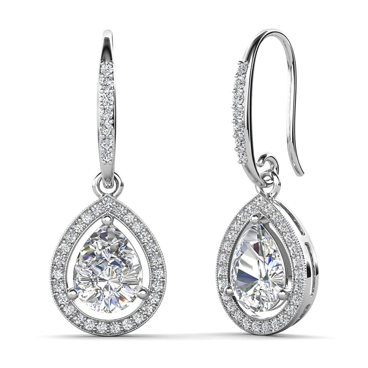 Isabel 18k White Gold Plated Drop Earrings and Necklace Jewelry Set with Simulated Diamond Crystals - Image 7