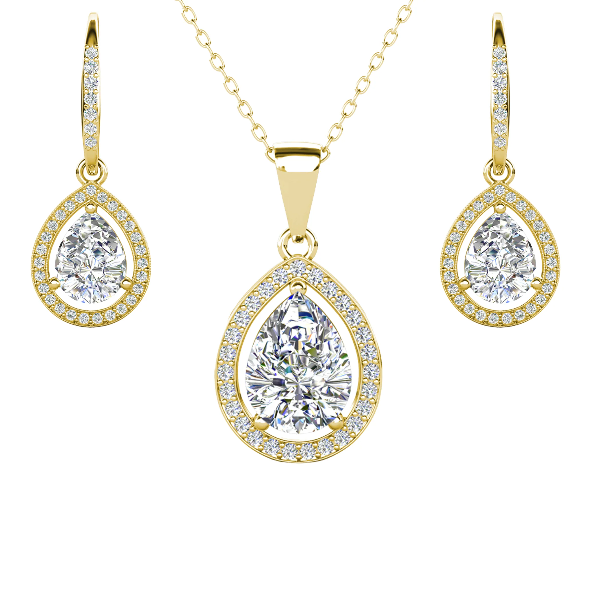 Isabel 18k White Gold Plated Drop Earrings and Necklace Jewelry Set with Simulated Diamond Crystals - Image 9