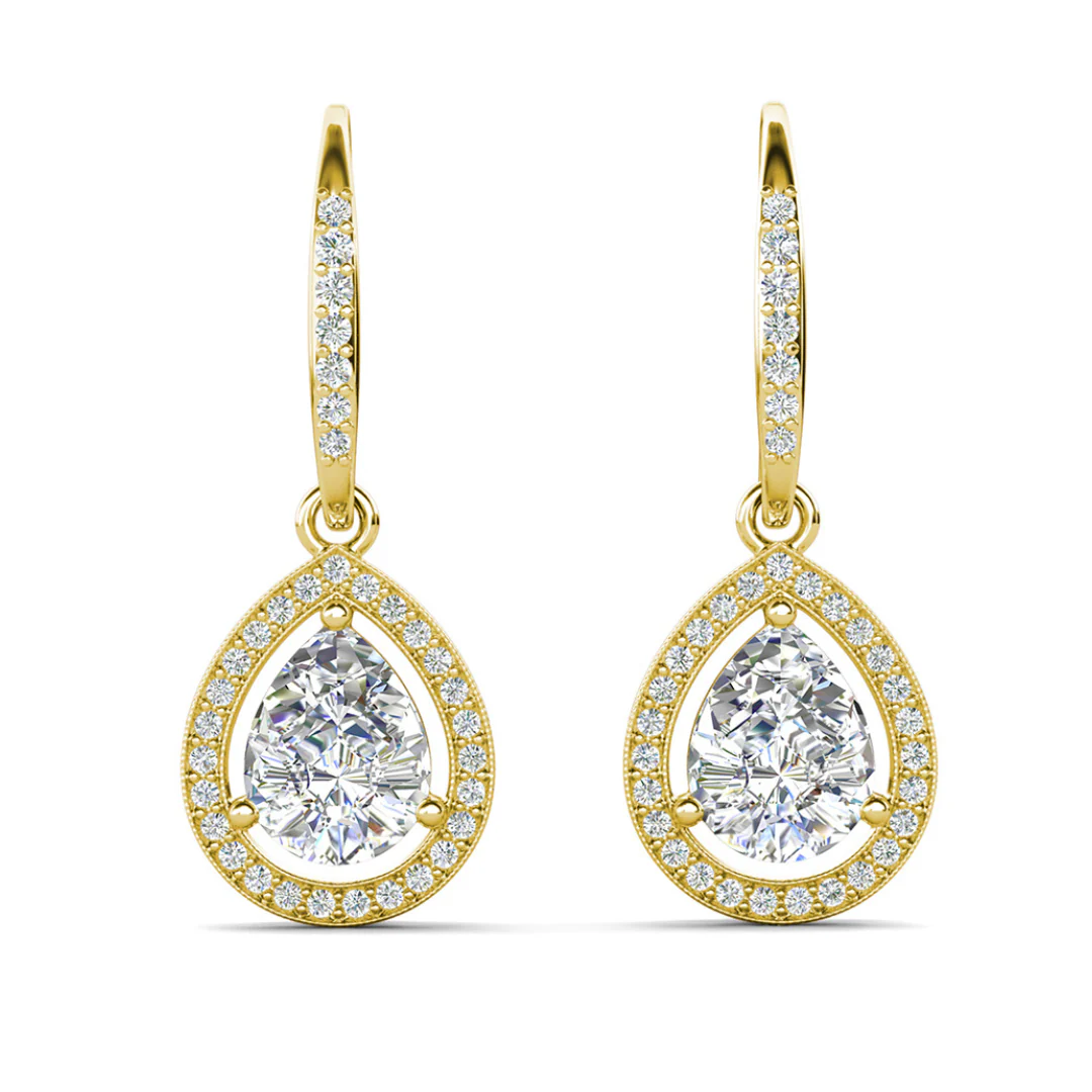 Isabel 18k White Gold Plated Halo Teardrop Earrings with Simulated Diamond Crystals - Image 11