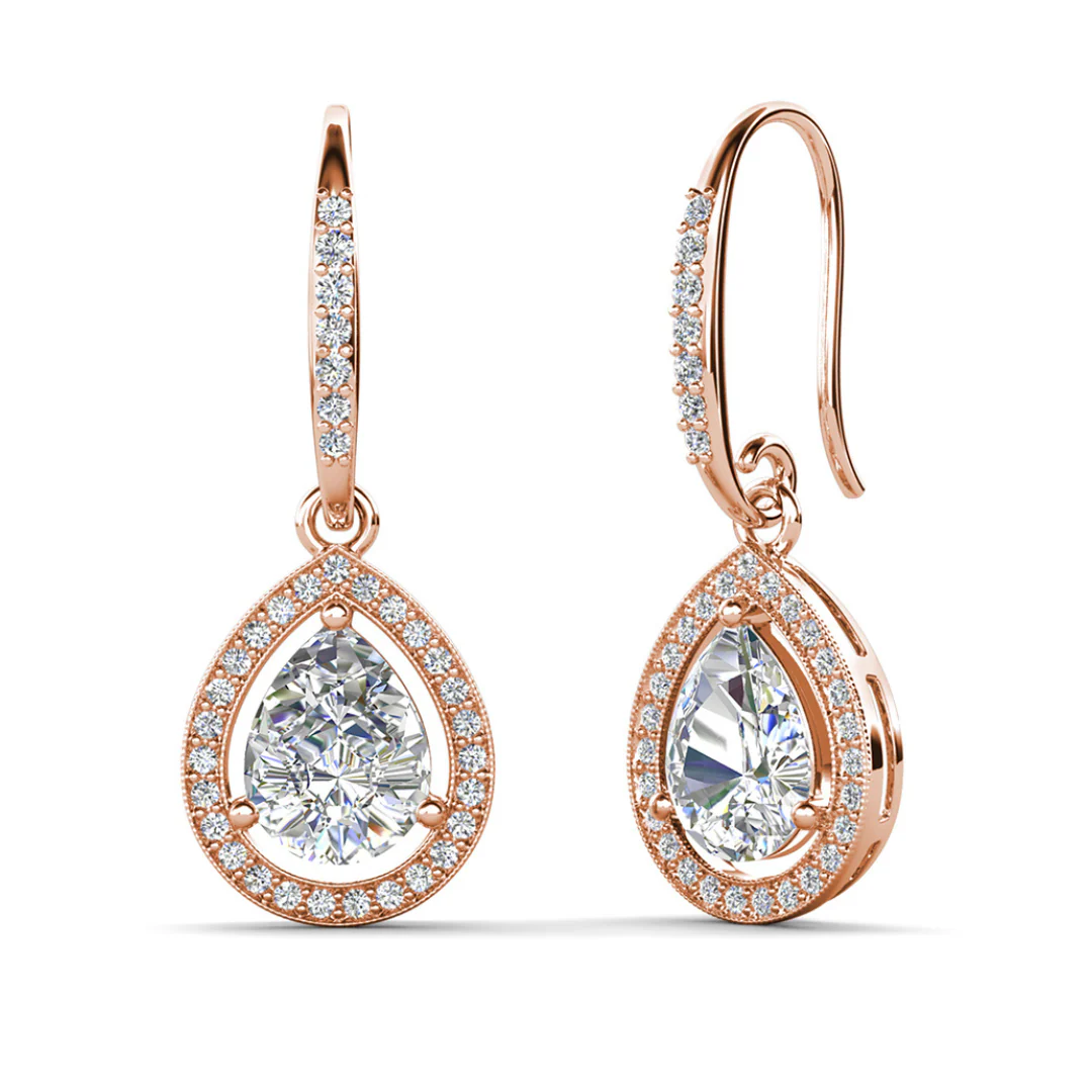 Isabel 18k White Gold Plated Halo Teardrop Earrings with Simulated Diamond Crystals - Image 12