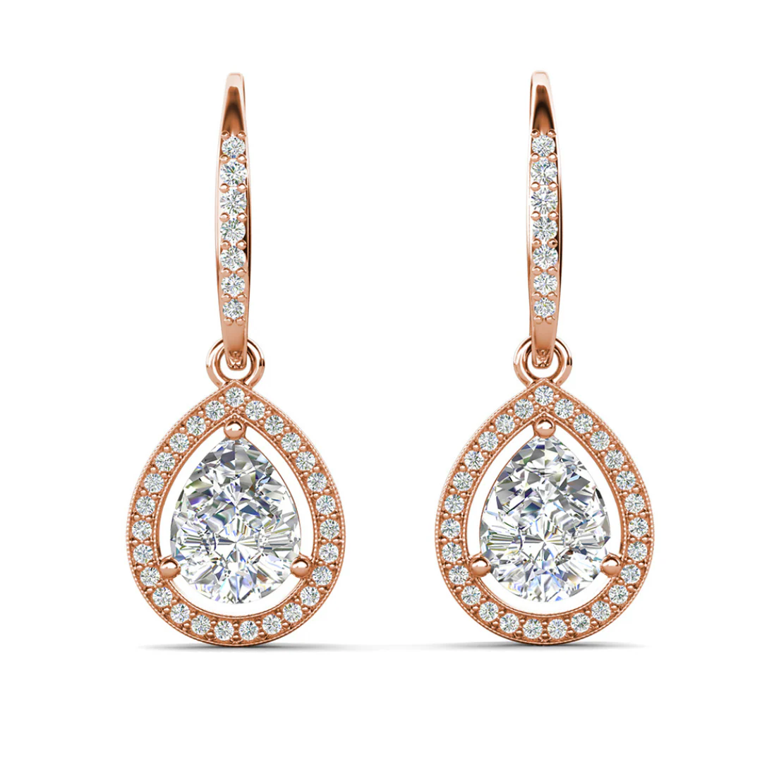 Isabel 18k White Gold Plated Halo Teardrop Earrings with Simulated Diamond Crystals - Image 14