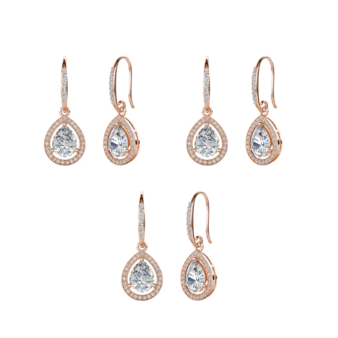 Isabel 18k White Gold Plated Halo Teardrop Earrings with Simulated Diamond Crystals - Image 17