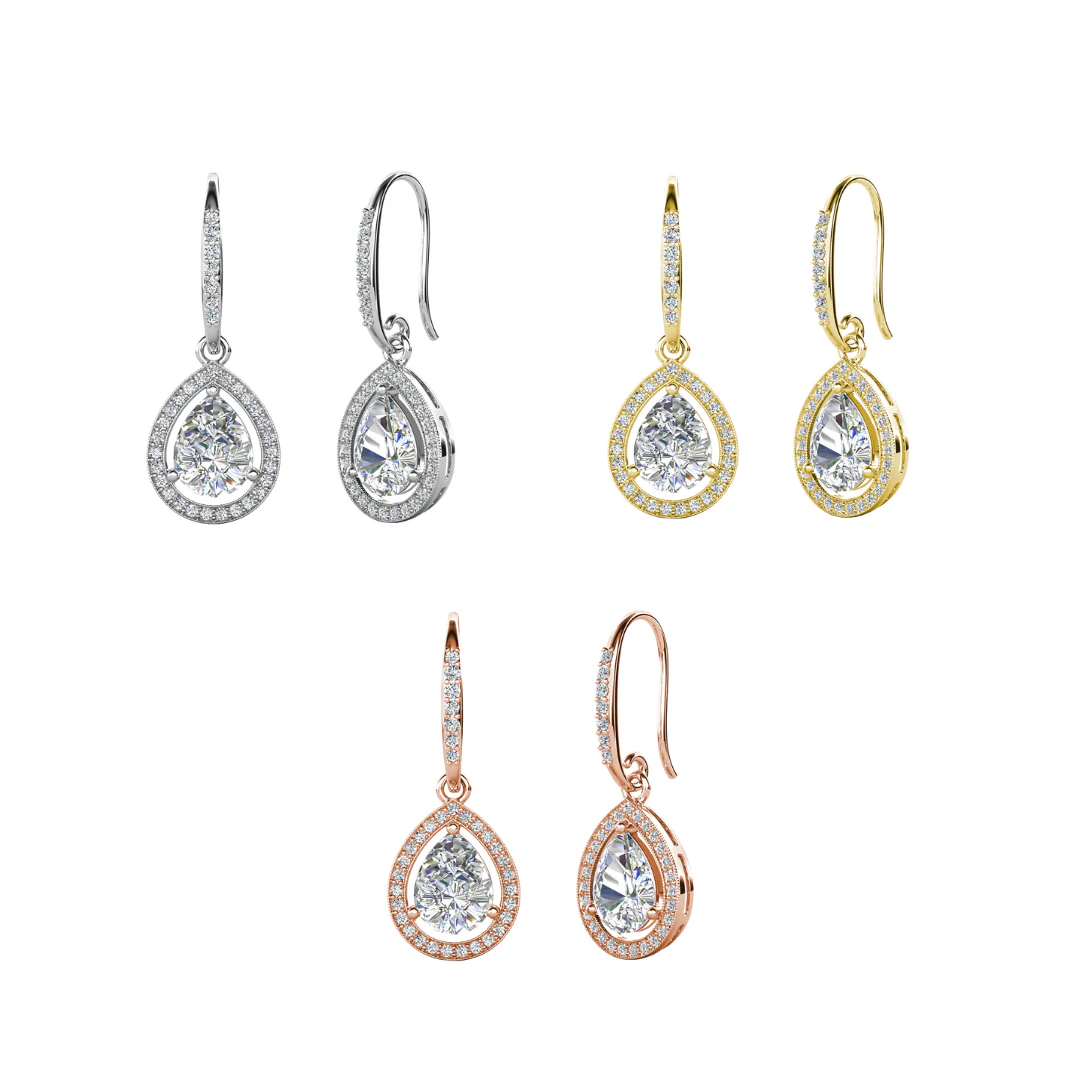 Isabel 18k White Gold Plated Halo Teardrop Earrings with Simulated Diamond Crystals - Image 18