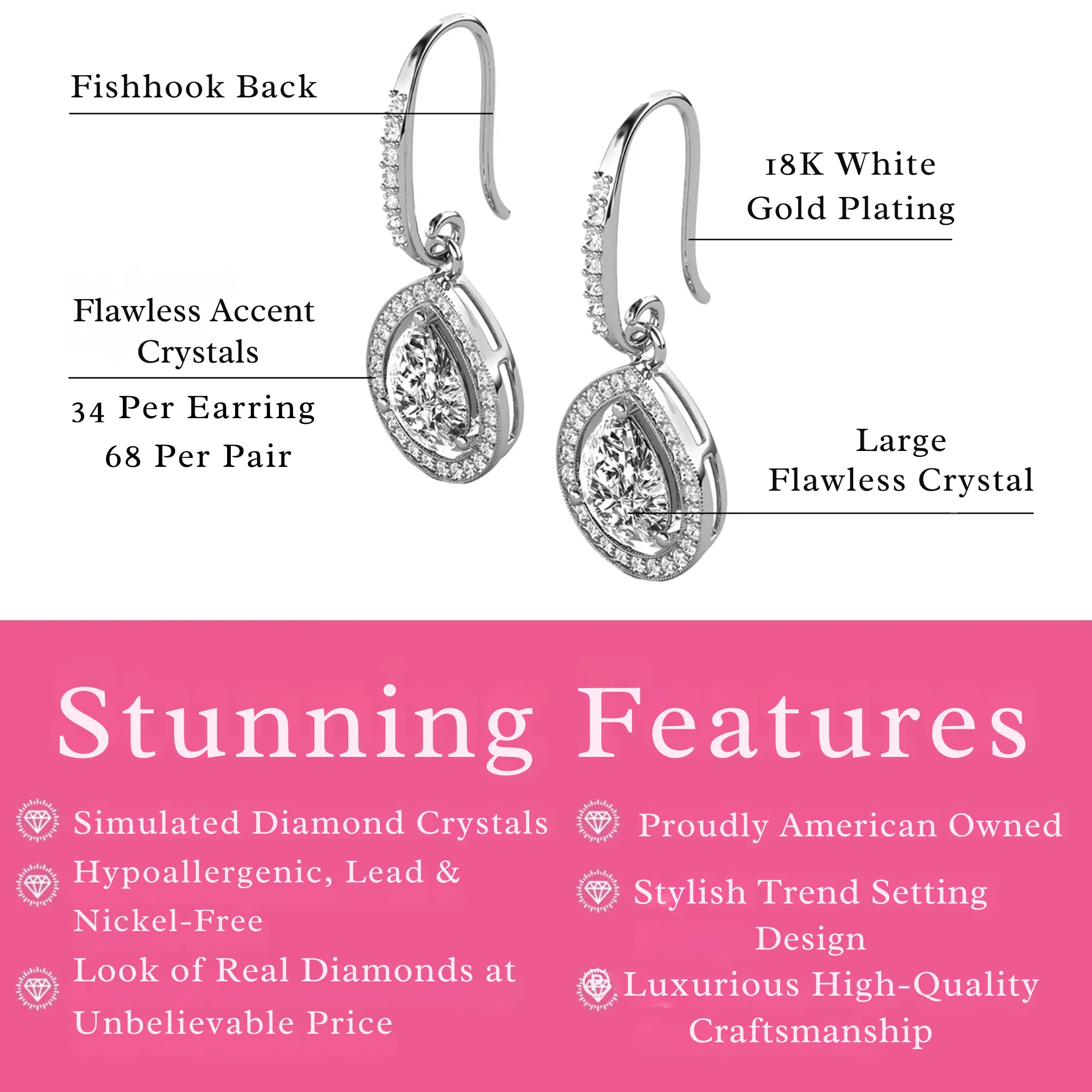 Isabel 18k White Gold Plated Halo Teardrop Earrings with Simulated Diamond Crystals - Image 3