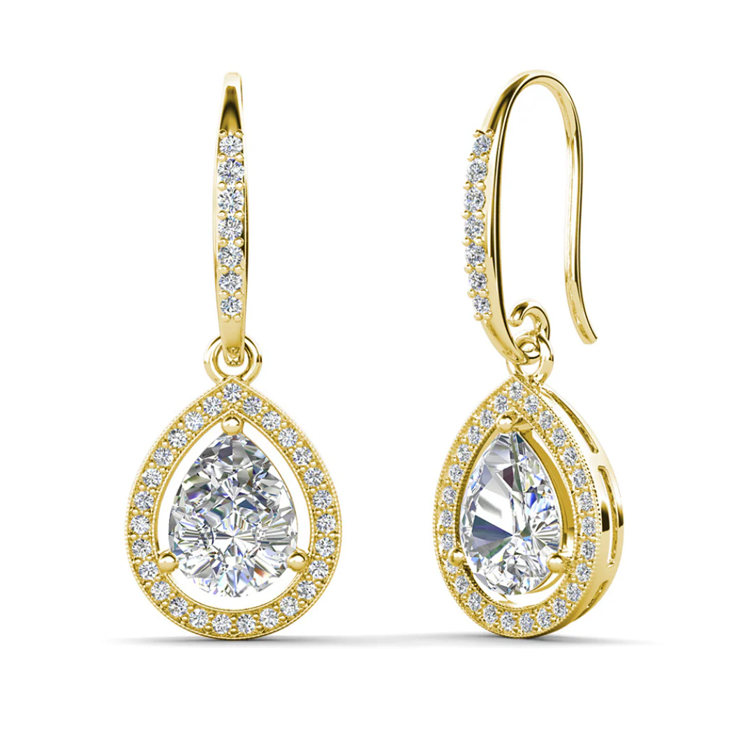 Isabel 18k White Gold Plated Halo Teardrop Earrings with Simulated Diamond Crystals - Image 9
