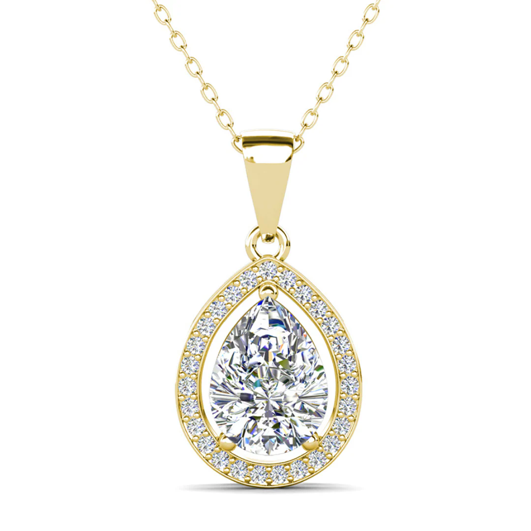 Isabel 18k White Gold Plated Halo Teardrop Necklace with Simulated Diamond Crystal - Image 10