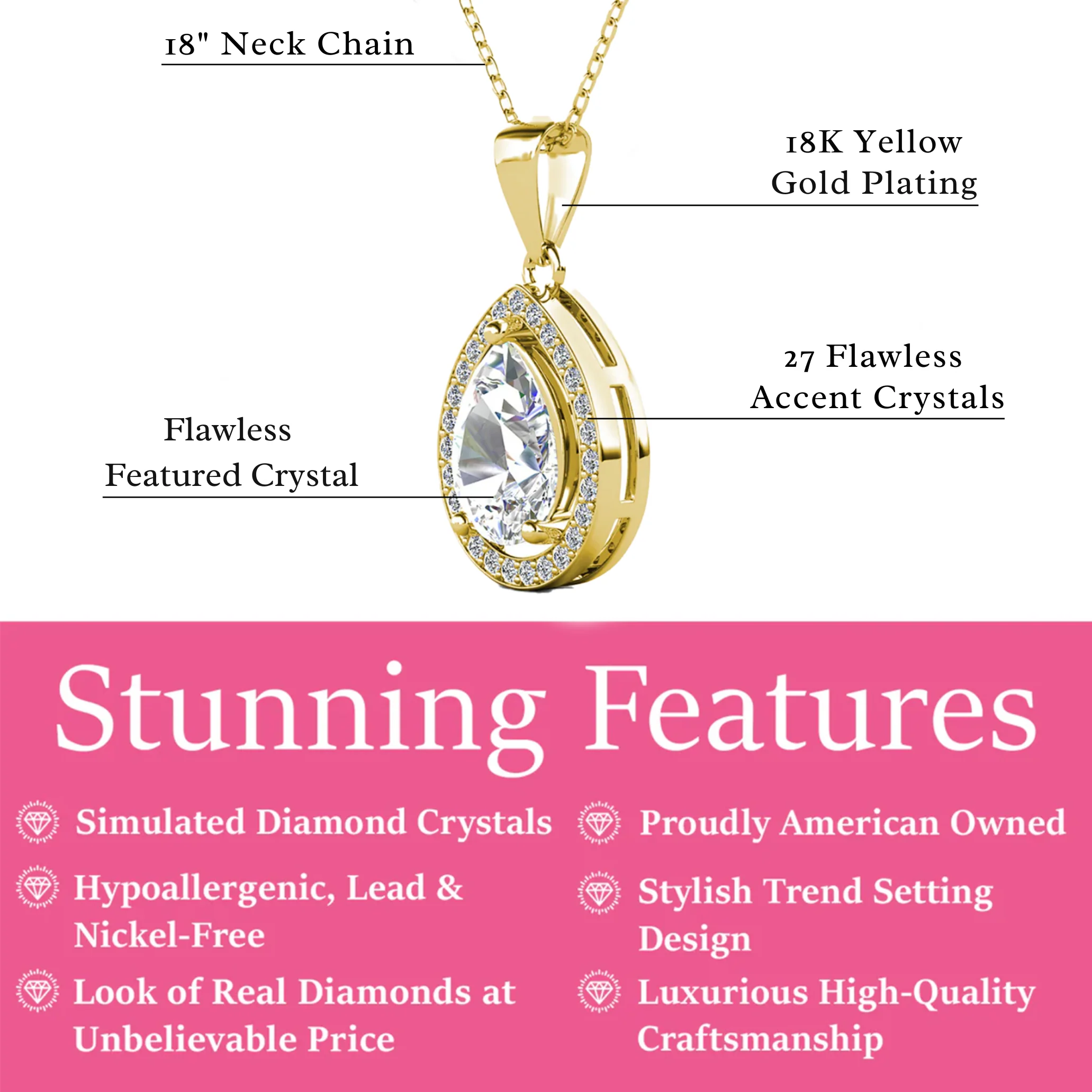 Isabel 18k White Gold Plated Halo Teardrop Necklace with Simulated Diamond Crystal - Image 11