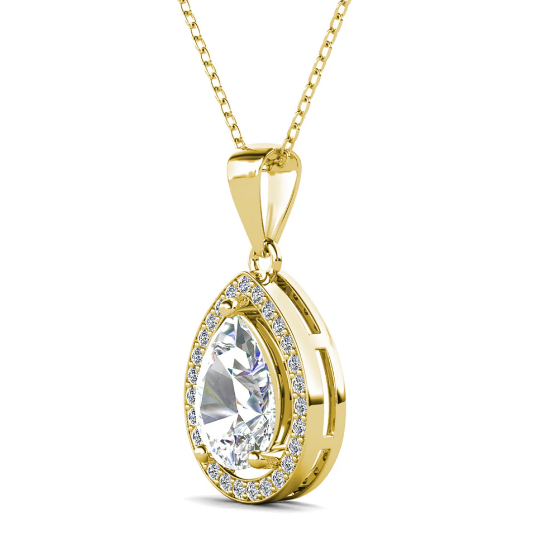 Isabel 18k White Gold Plated Halo Teardrop Necklace with Simulated Diamond Crystal - Image 12