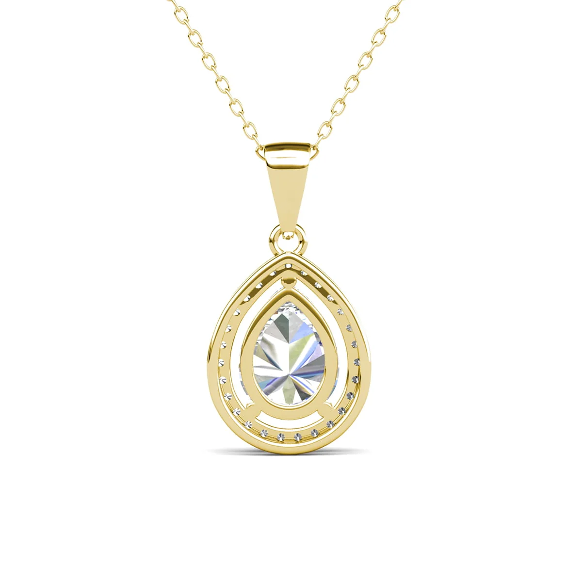 Isabel 18k White Gold Plated Halo Teardrop Necklace with Simulated Diamond Crystal - Image 13