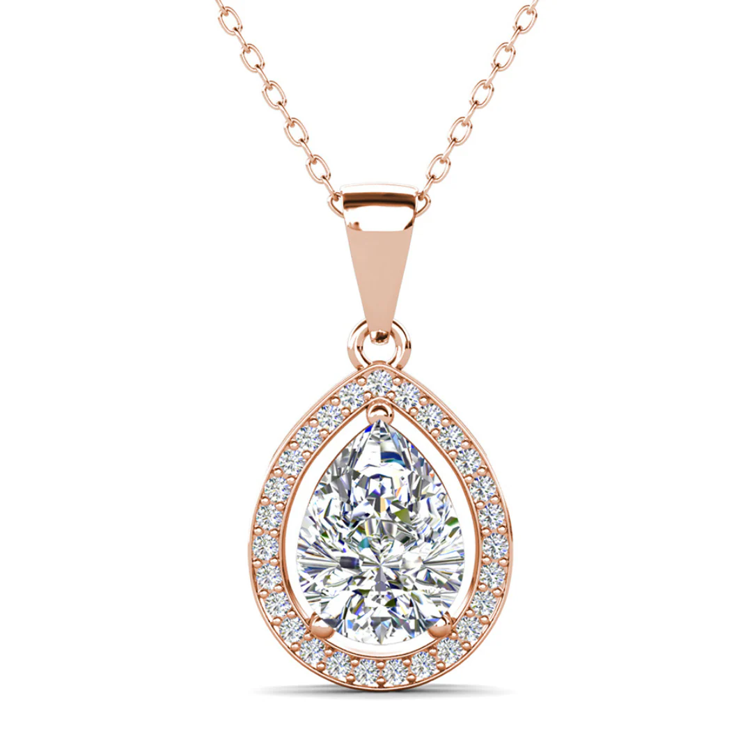 Isabel 18k White Gold Plated Halo Teardrop Necklace with Simulated Diamond Crystal - Image 14