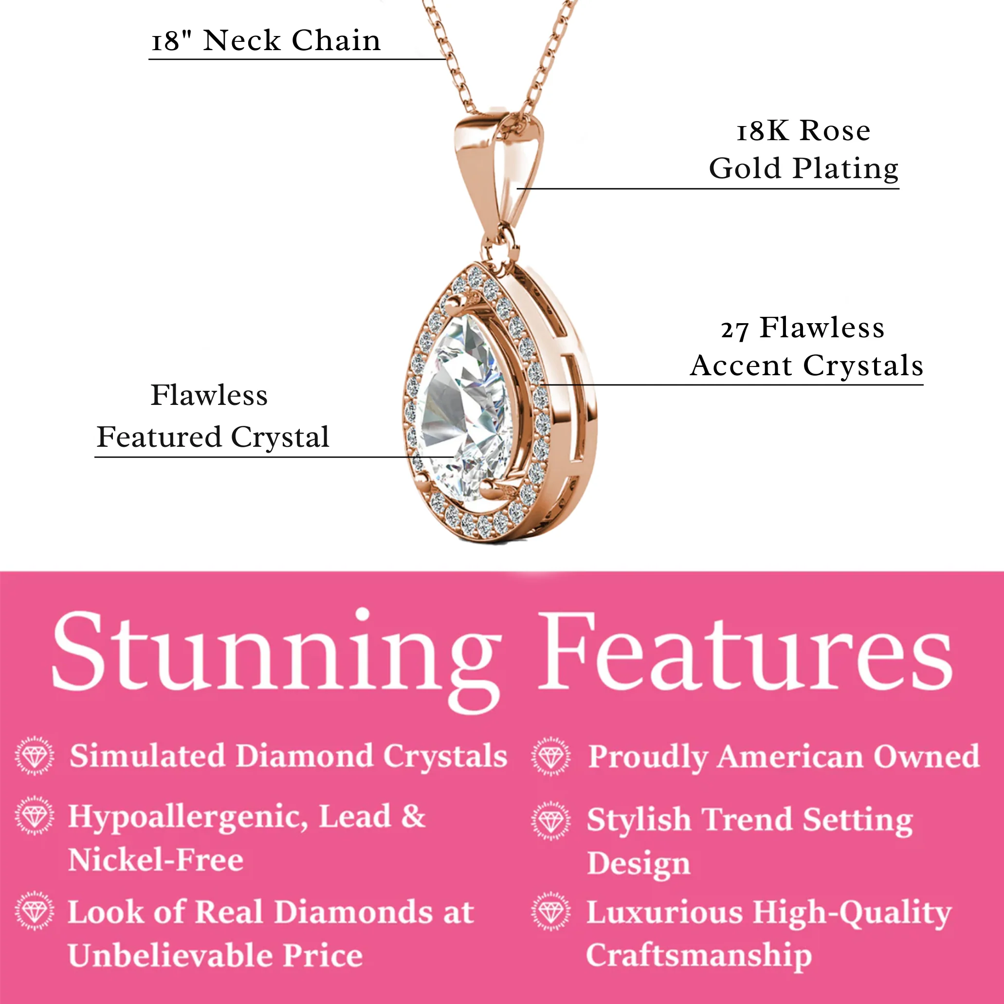 Isabel 18k White Gold Plated Halo Teardrop Necklace with Simulated Diamond Crystal - Image 15
