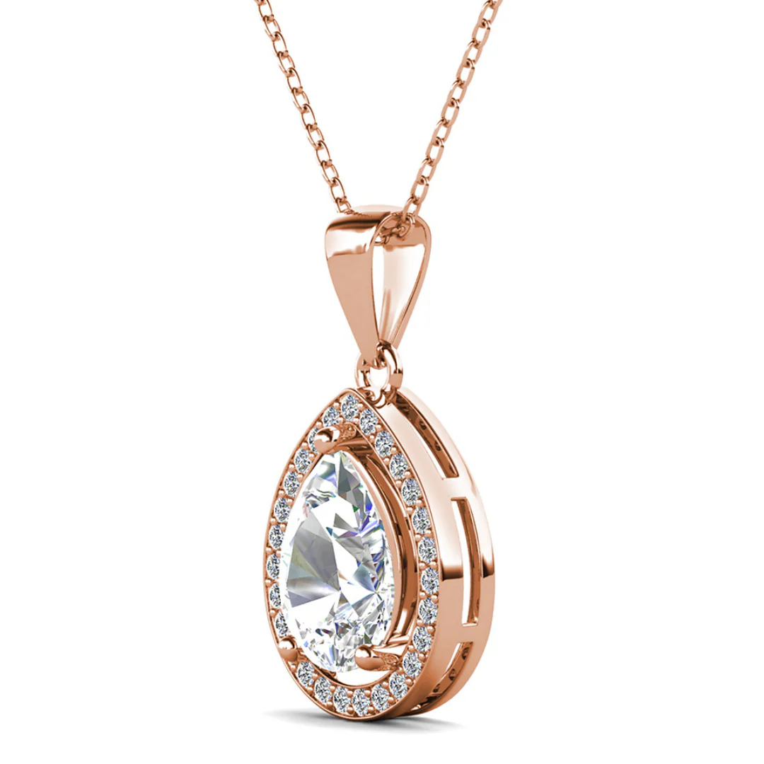 Isabel 18k White Gold Plated Halo Teardrop Necklace with Simulated Diamond Crystal - Image 16
