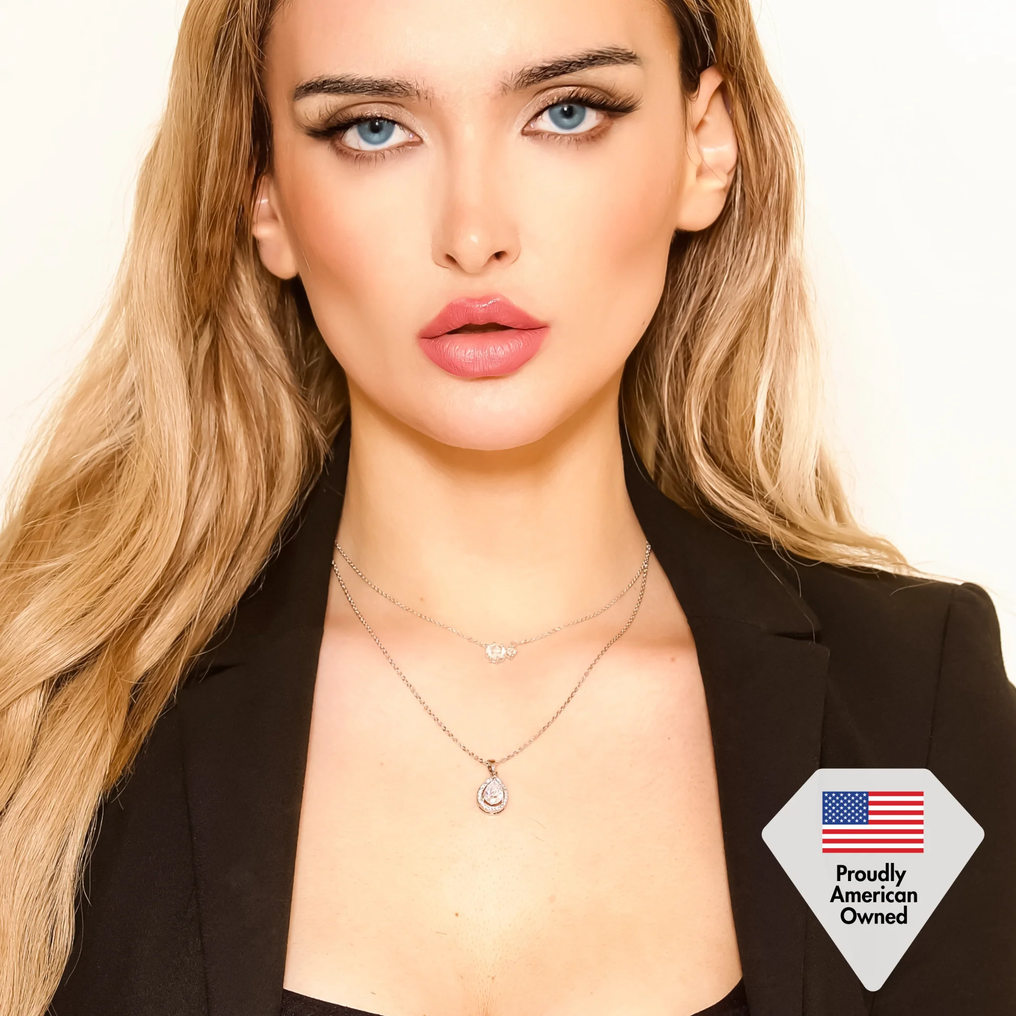 Isabel 18k White Gold Plated Halo Teardrop Necklace with Simulated Diamond Crystal - Image 6