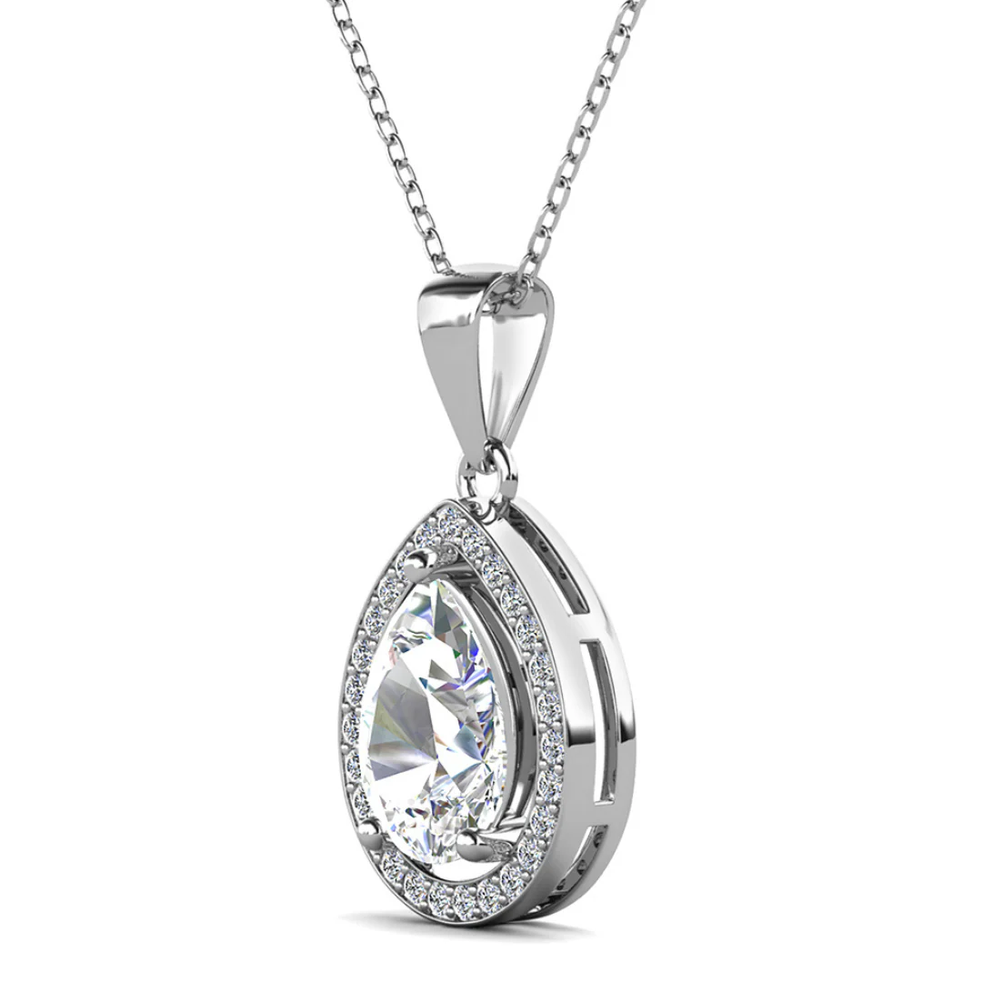 Isabel 18k White Gold Plated Halo Teardrop Necklace with Simulated Diamond Crystal - Image 8