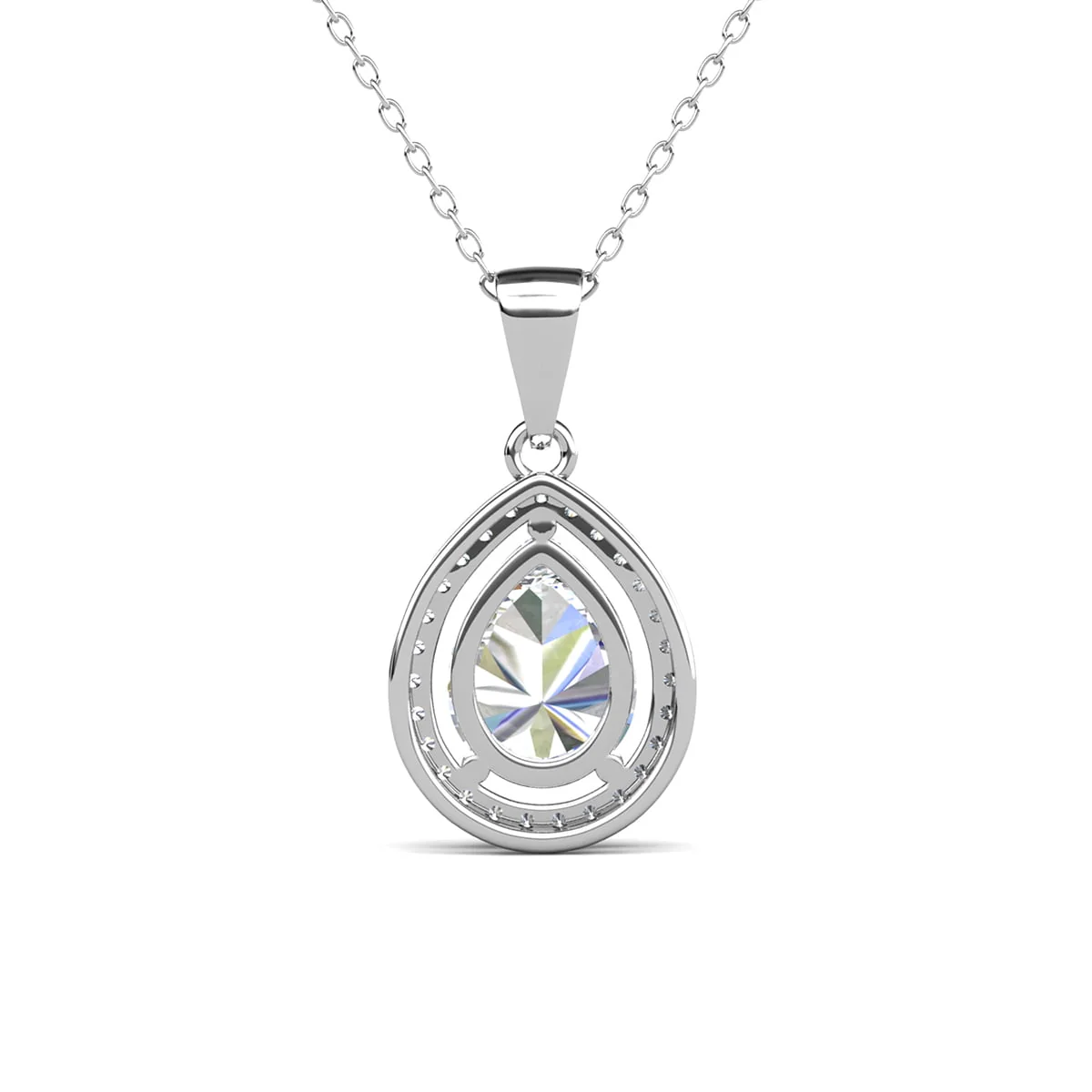 Isabel 18k White Gold Plated Halo Teardrop Necklace with Simulated Diamond Crystal - Image 9