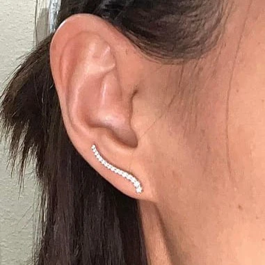 Isabella 18k White Gold Plated Sterling Silver Ear Climber Earrings with Simulated Diamond Crystals - Image 7