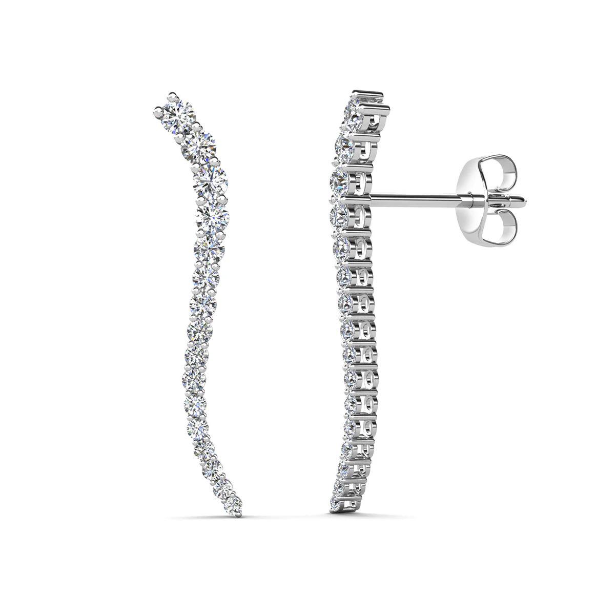 Isabella 18k White Gold Plated Sterling Silver Ear Climber Earrings with Simulated Diamond Crystals - Image 9