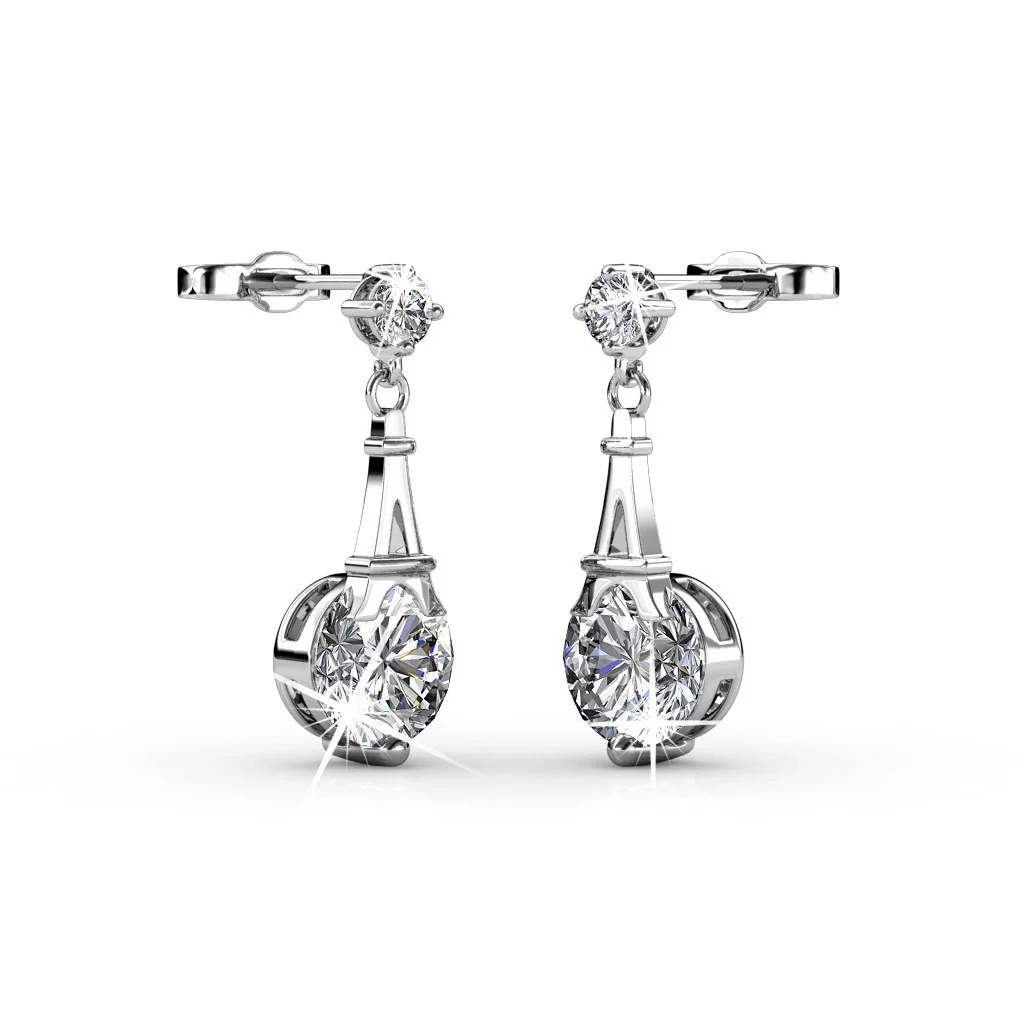 Isla 18k White Gold Plated Dangle Earrings with Round Swarovski Crystals - Image 7