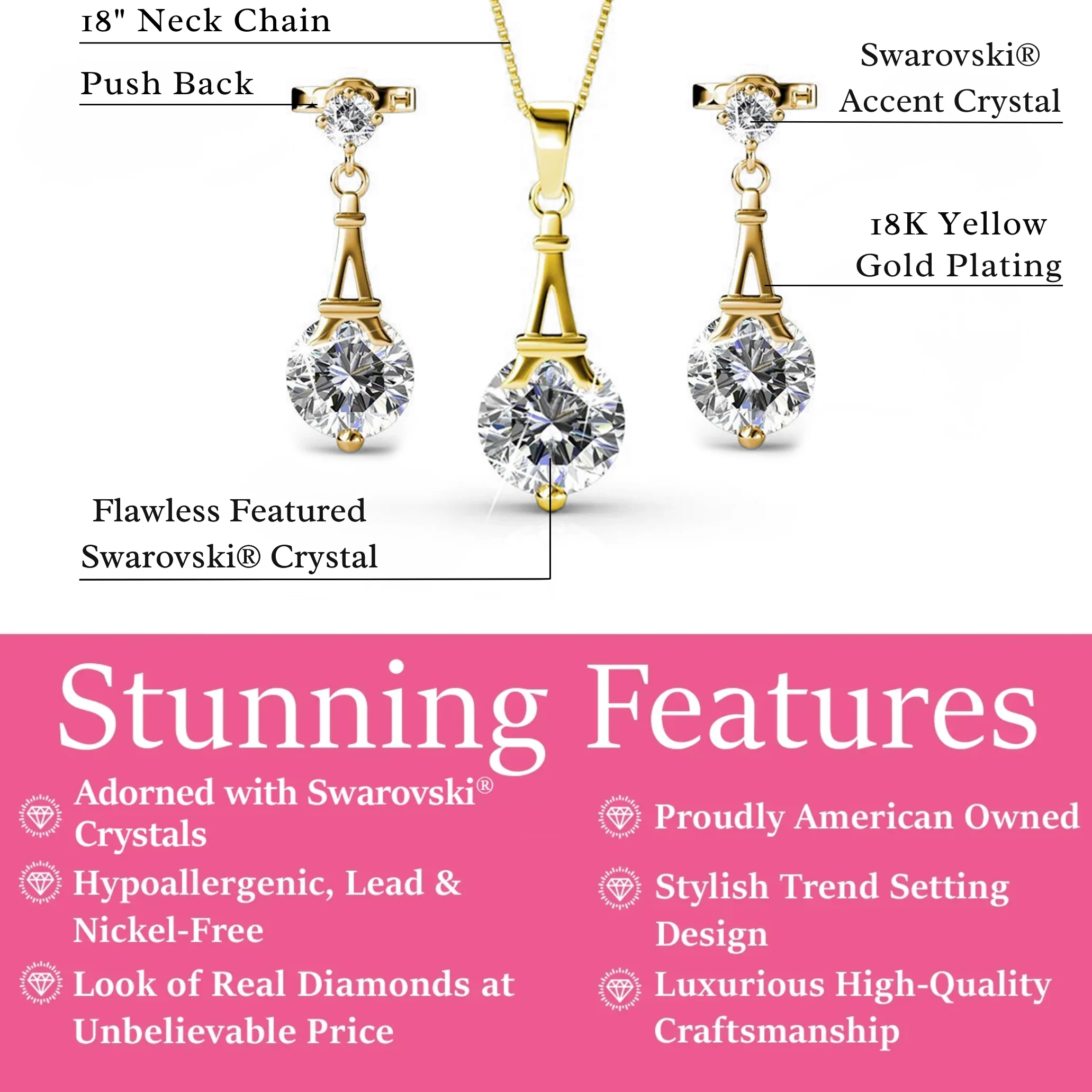 Isla 18k White Gold Plated Necklace and Earrings Jewelry Set with Swarovski Crystals - Image 10