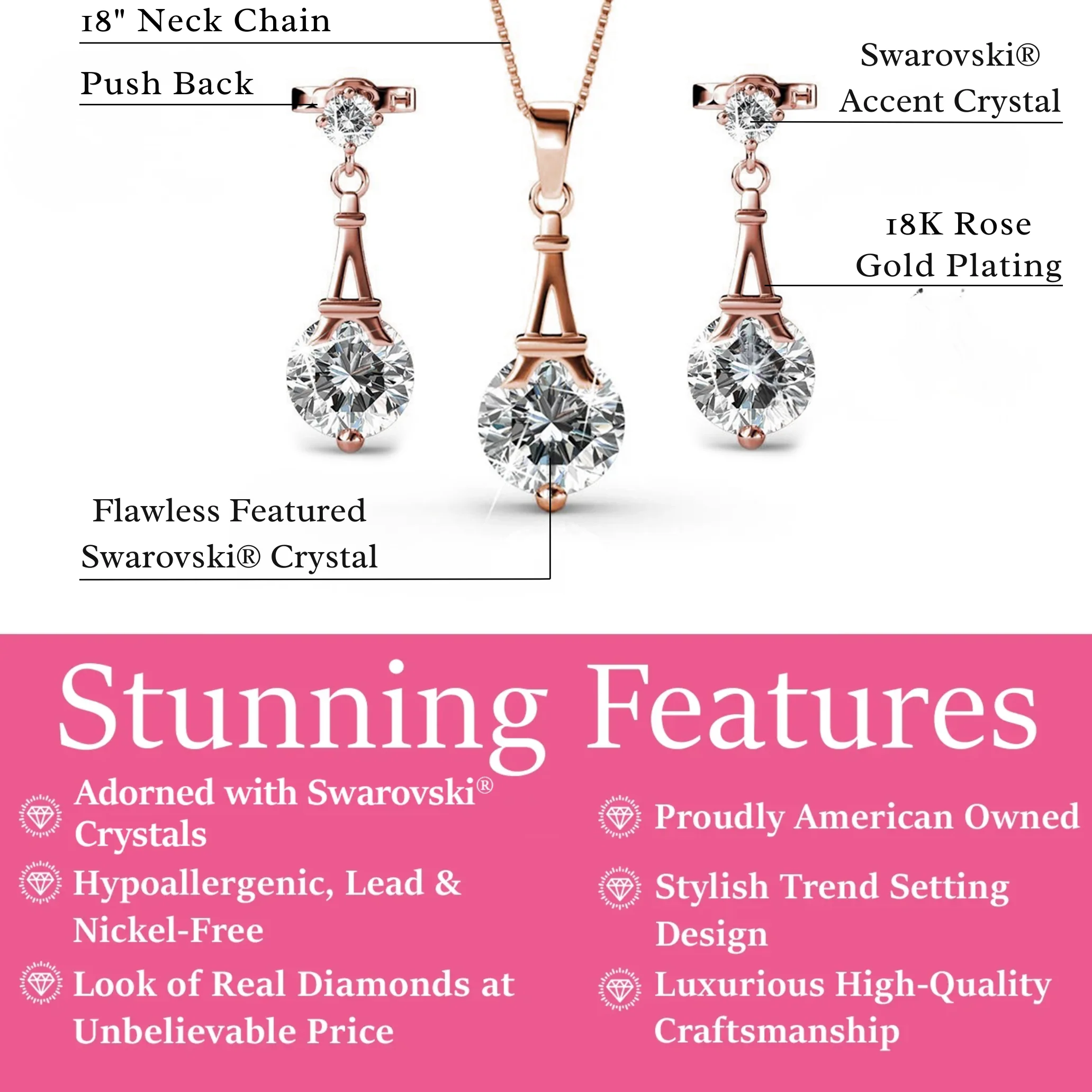Isla 18k White Gold Plated Necklace and Earrings Jewelry Set with Swarovski Crystals - Image 14