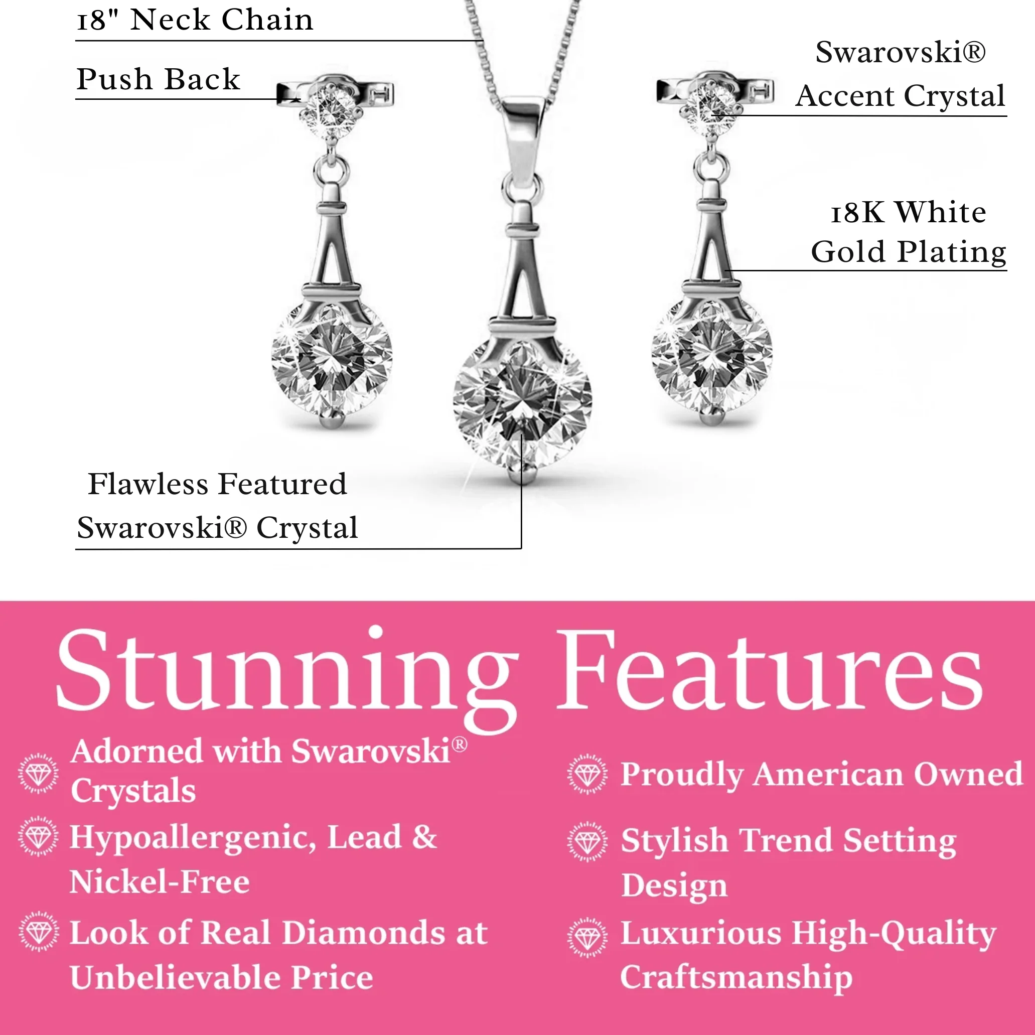 Isla 18k White Gold Plated Necklace and Earrings Jewelry Set with Swarovski Crystals - Image 3